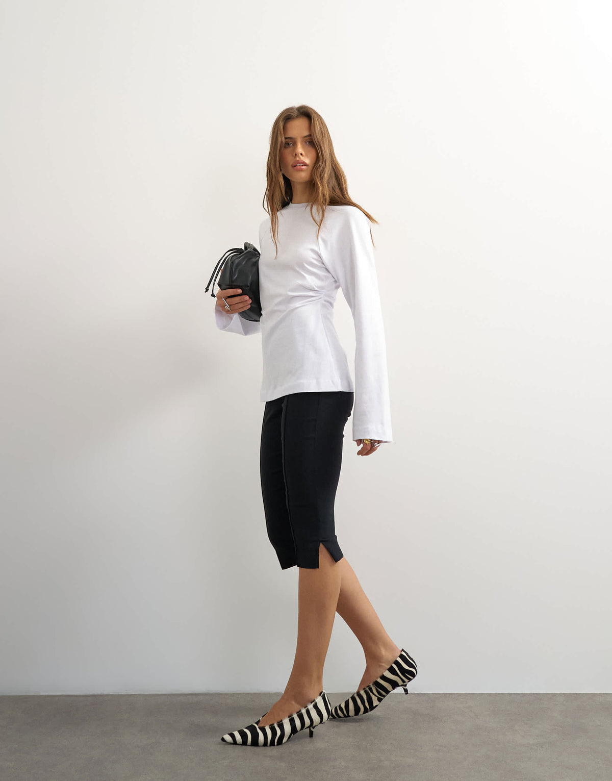 Topshop cinched waist long sleeve raglan t-shirt in white