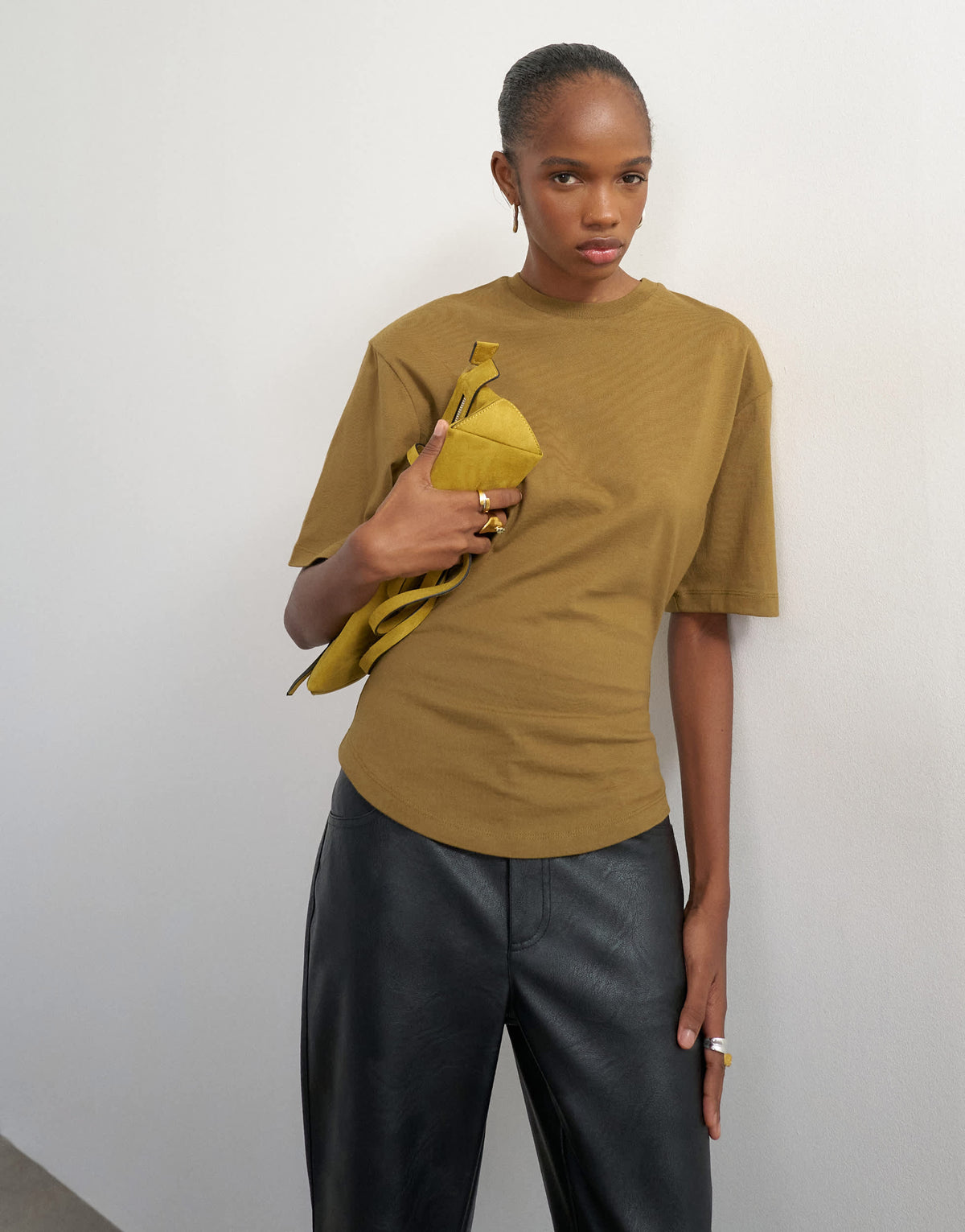 Topshop shoulder pad short sleeve t-shirt in khaki
