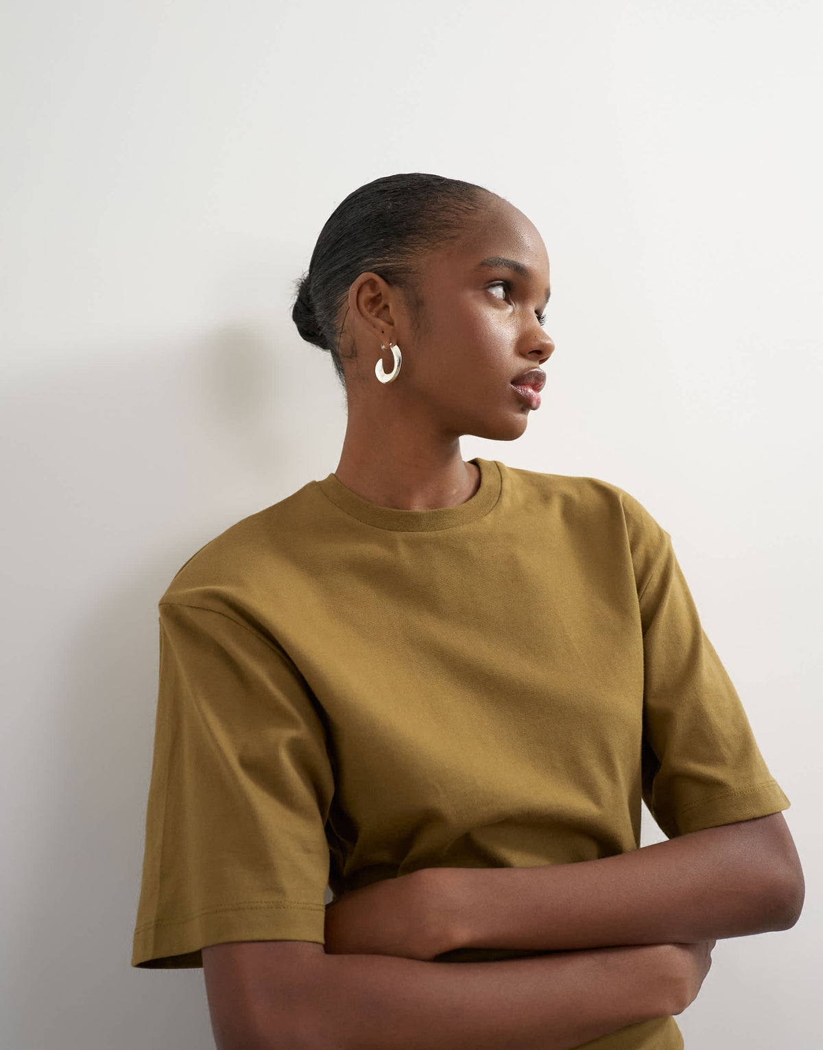 Topshop shoulder pad short sleeve t-shirt in khaki