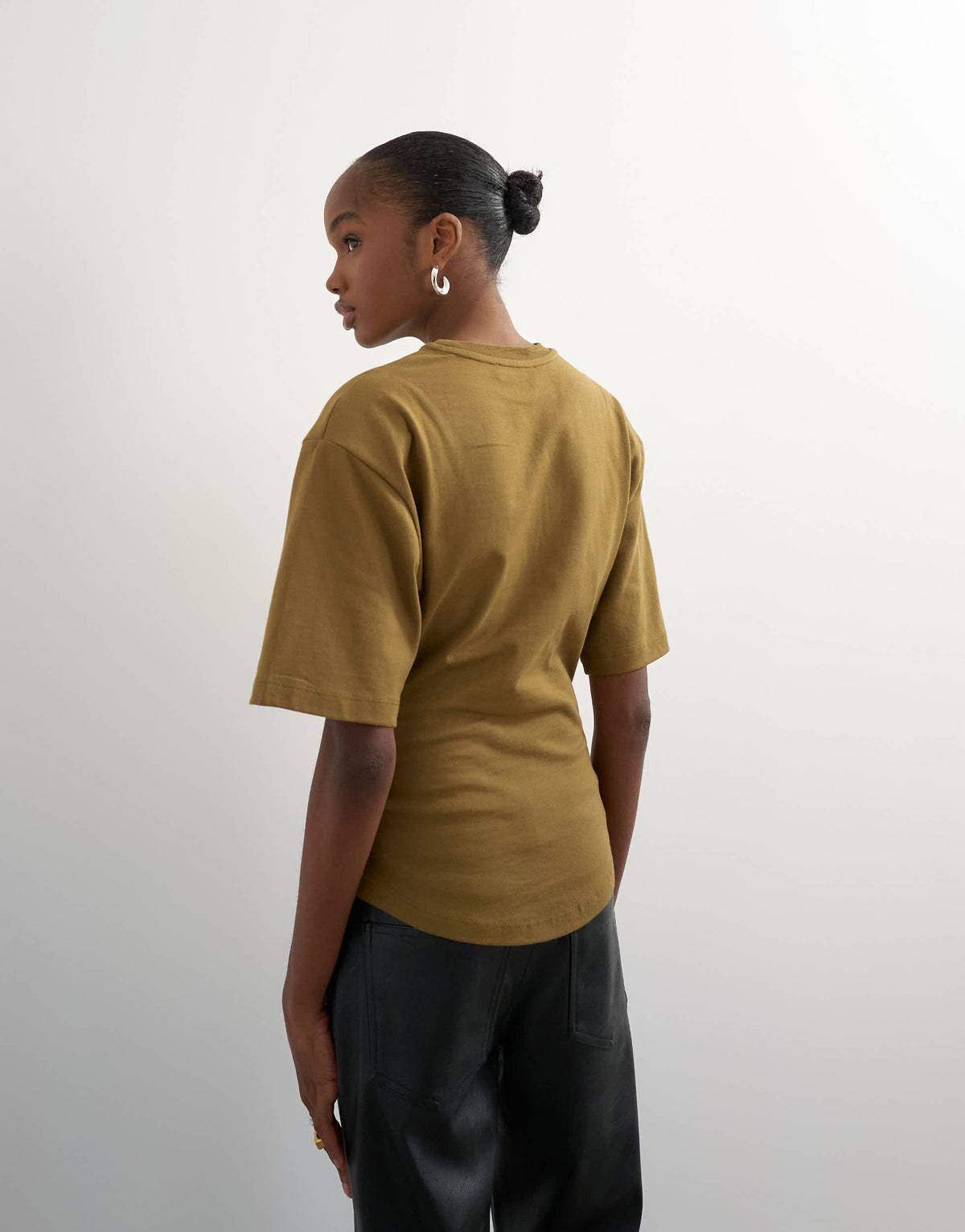 Topshop shoulder pad short sleeve t-shirt in khaki