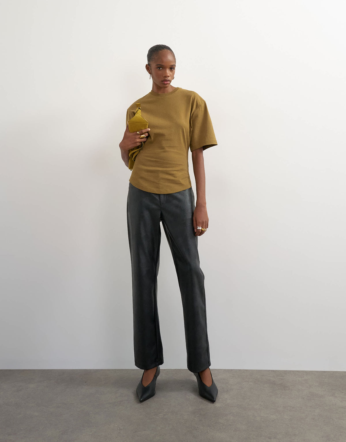 Topshop shoulder pad short sleeve t-shirt in khaki