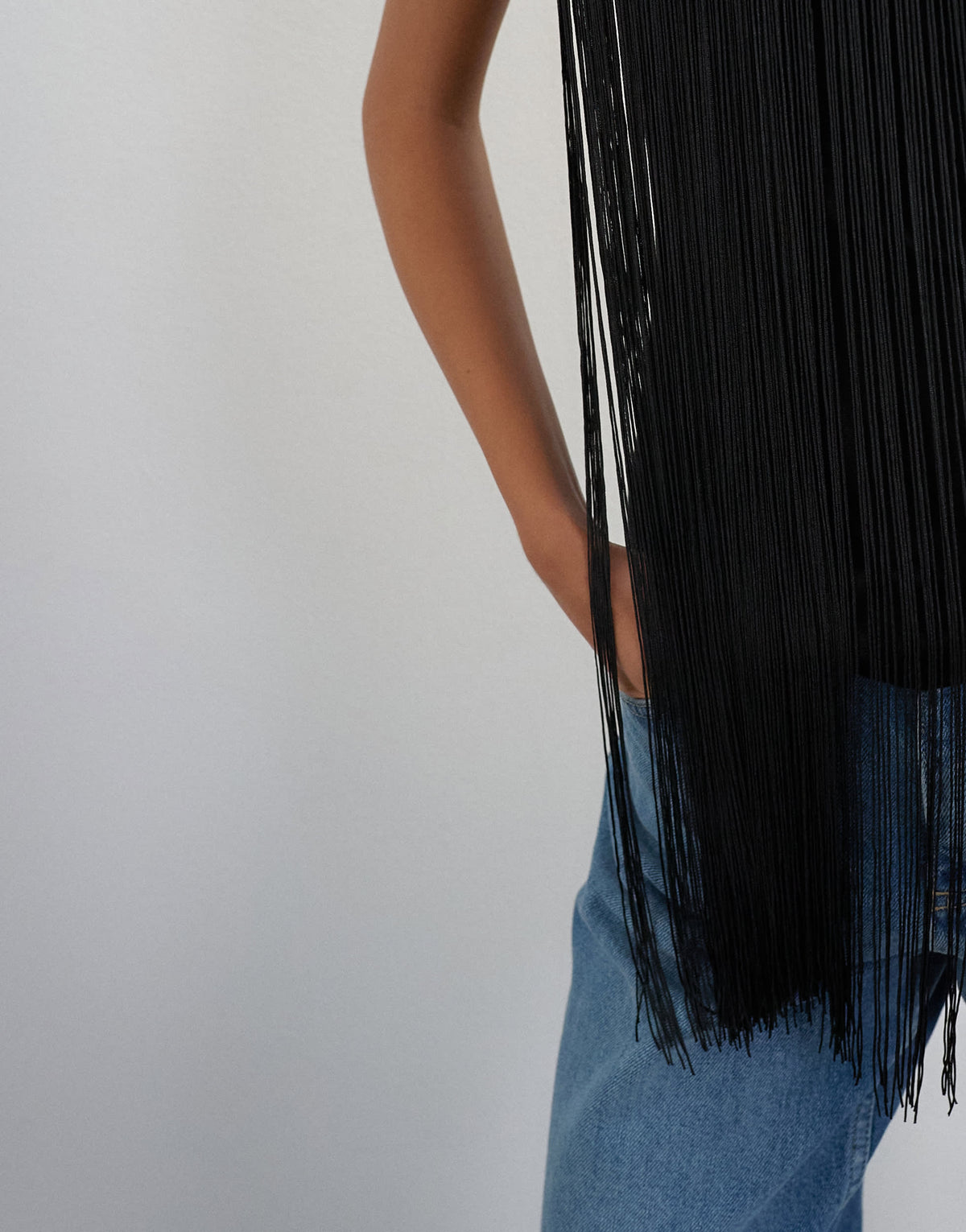 Topshop slash neck sleeveless fringe top in black