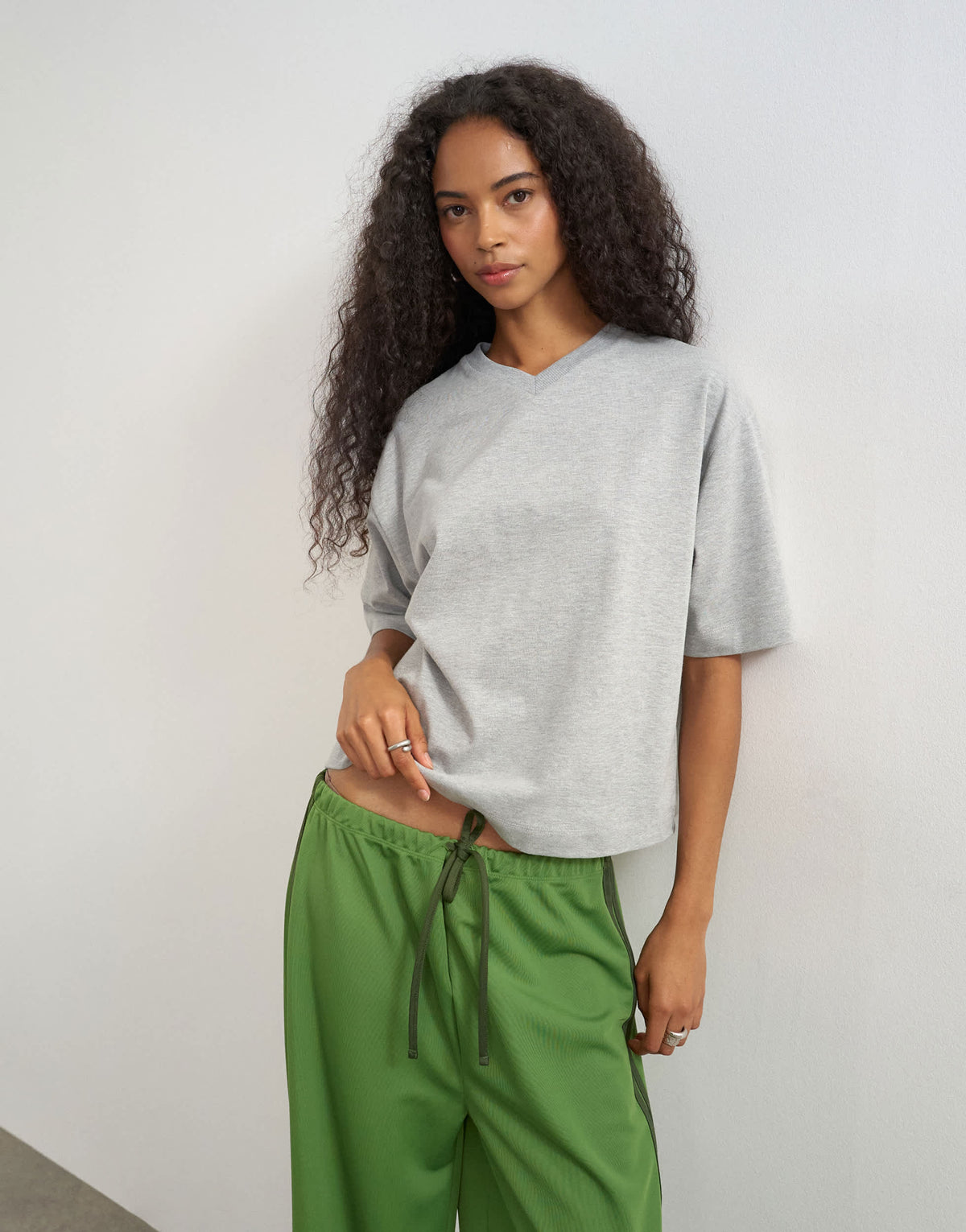 Topshop micro v short sleeve t-shirt in grey marl