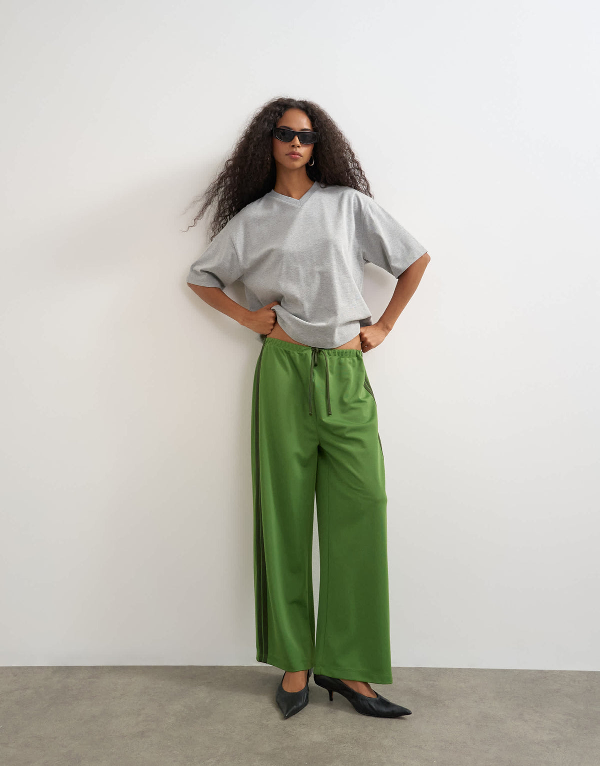 Topshop micro v short sleeve t-shirt in grey marl