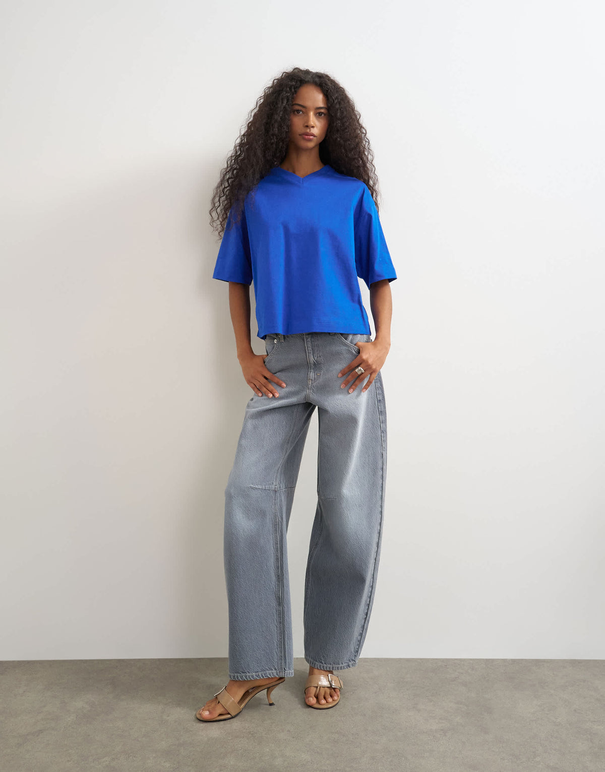 Topshop micro v short sleeve t-shirt in colbalt
