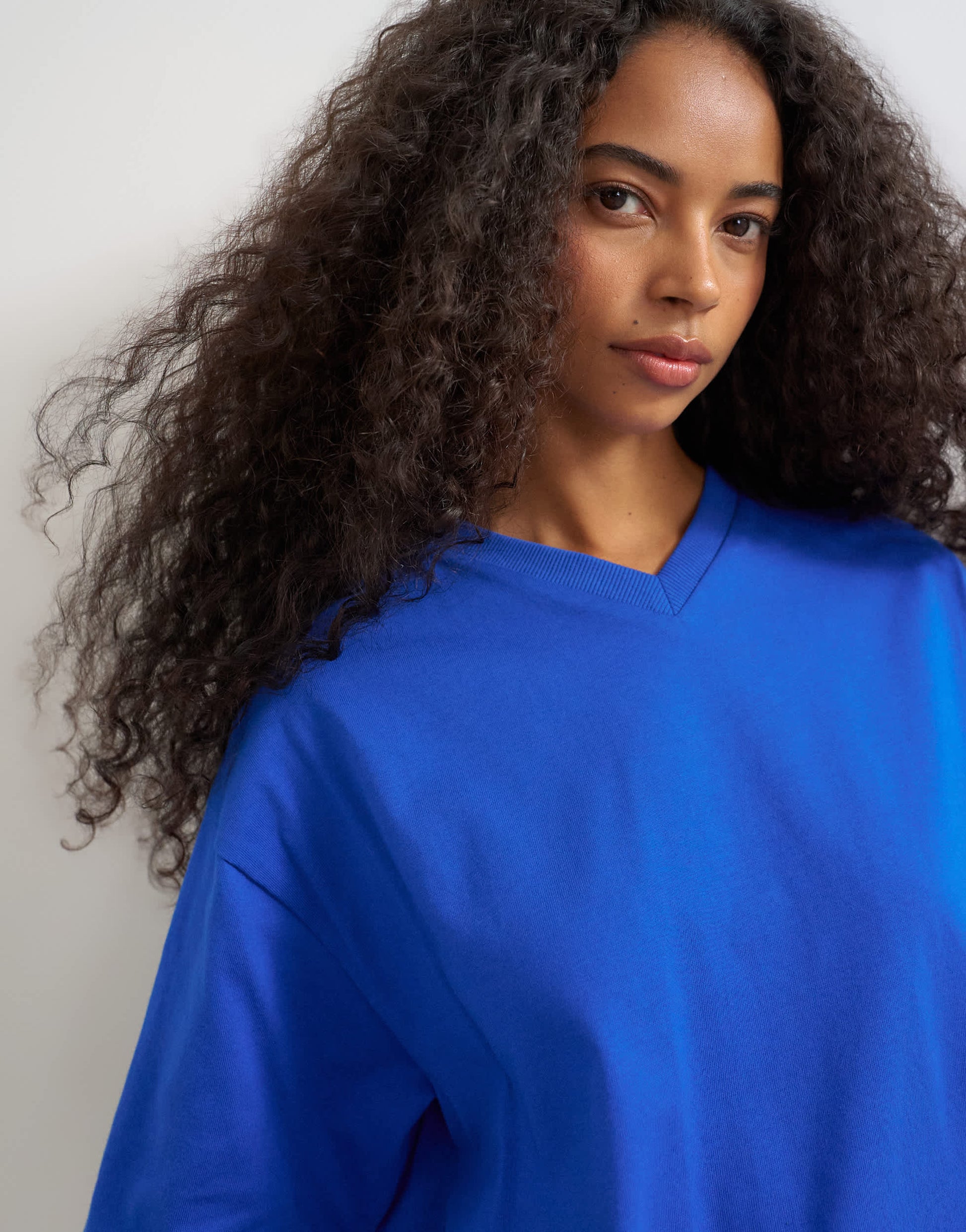 Topshop micro v short sleeve t-shirt in colbalt