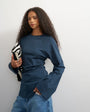 Topshop cinched waist long sleeve raglan t-shirt in grey blue