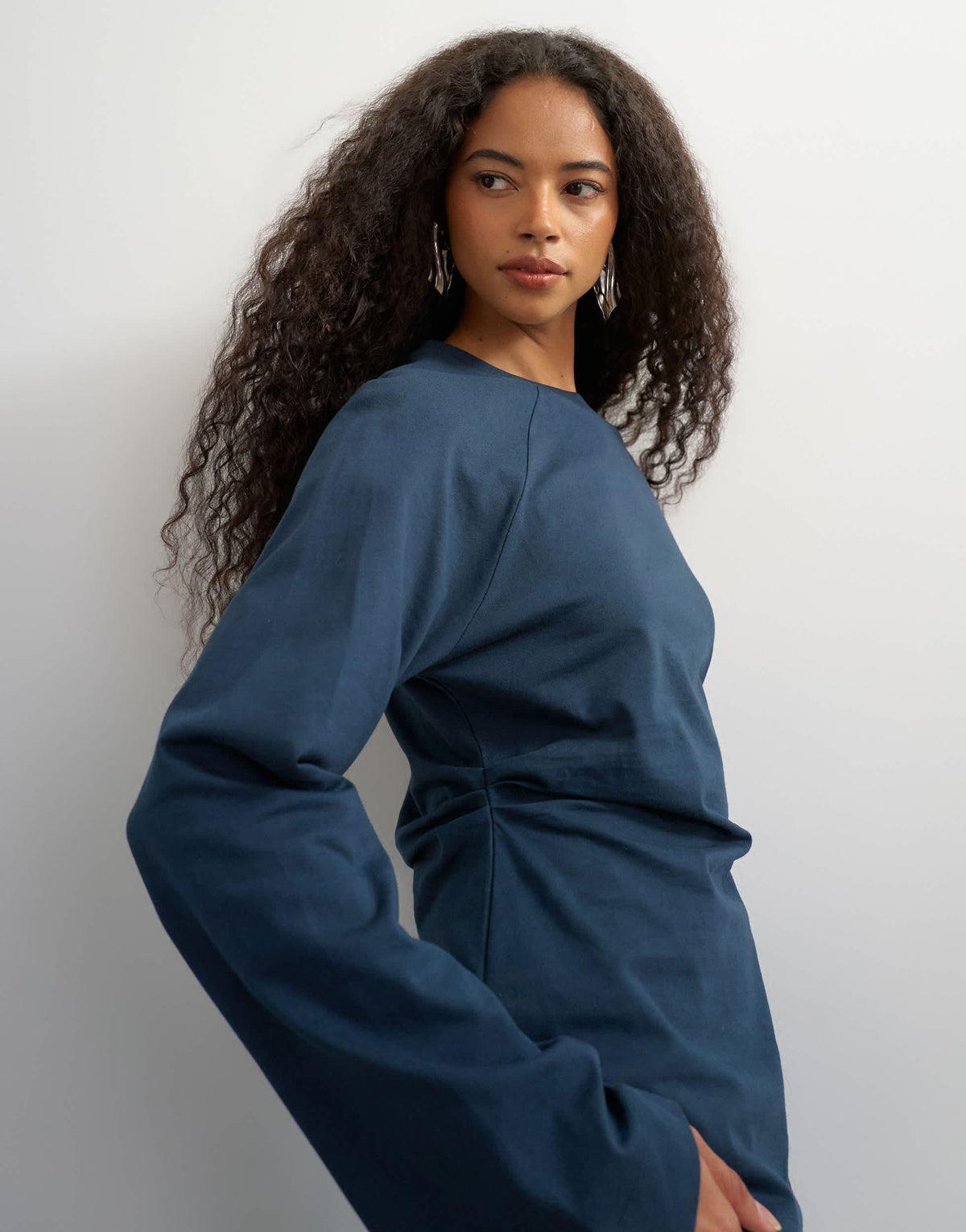 Topshop cinched waist long sleeve raglan t-shirt in grey blue