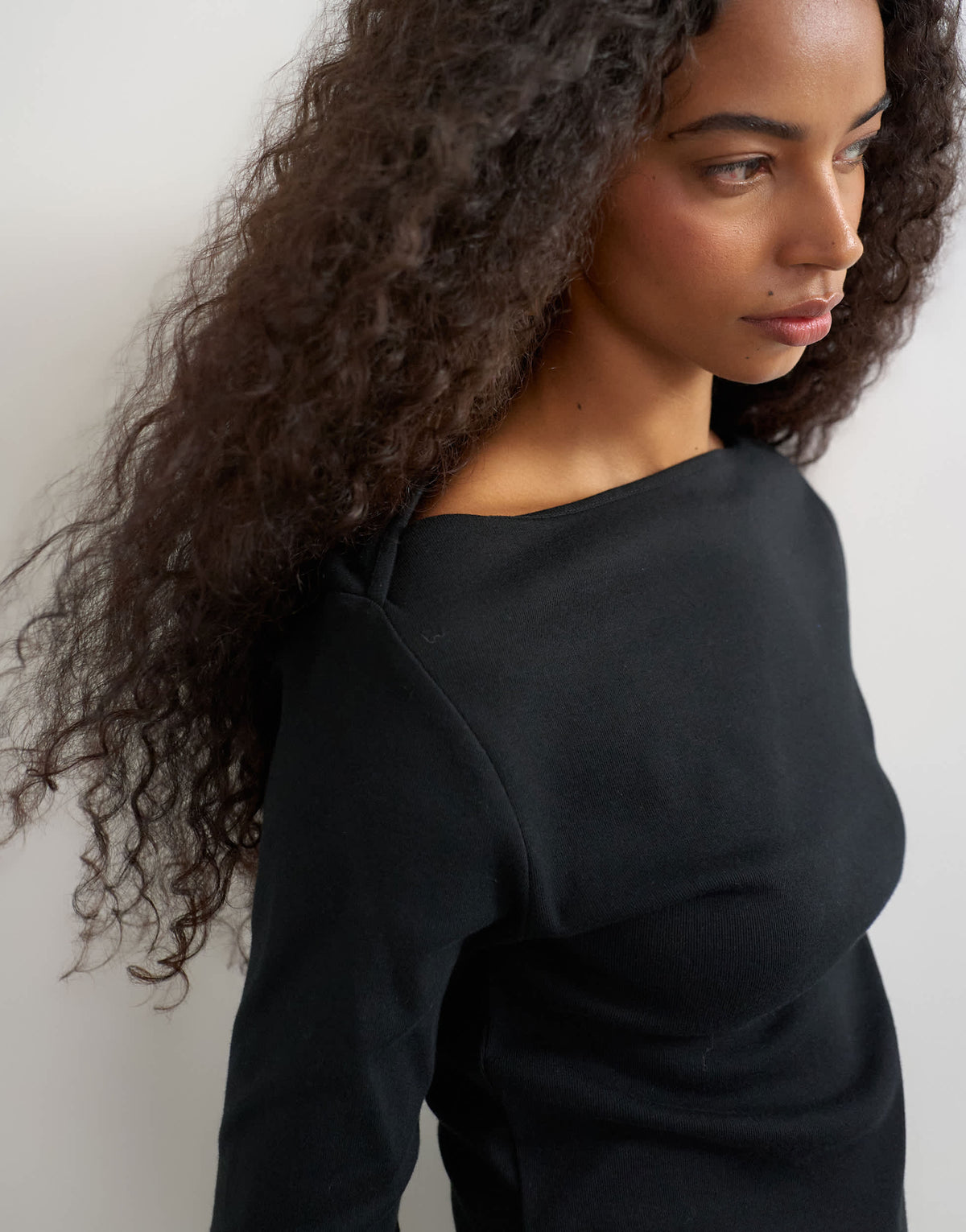 Topshop slash neck curve hem top in black
