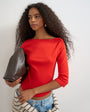Topshop slash neck curve hem top in red