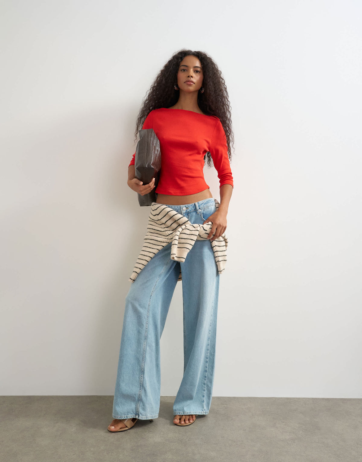 Topshop slash neck curve hem top in red