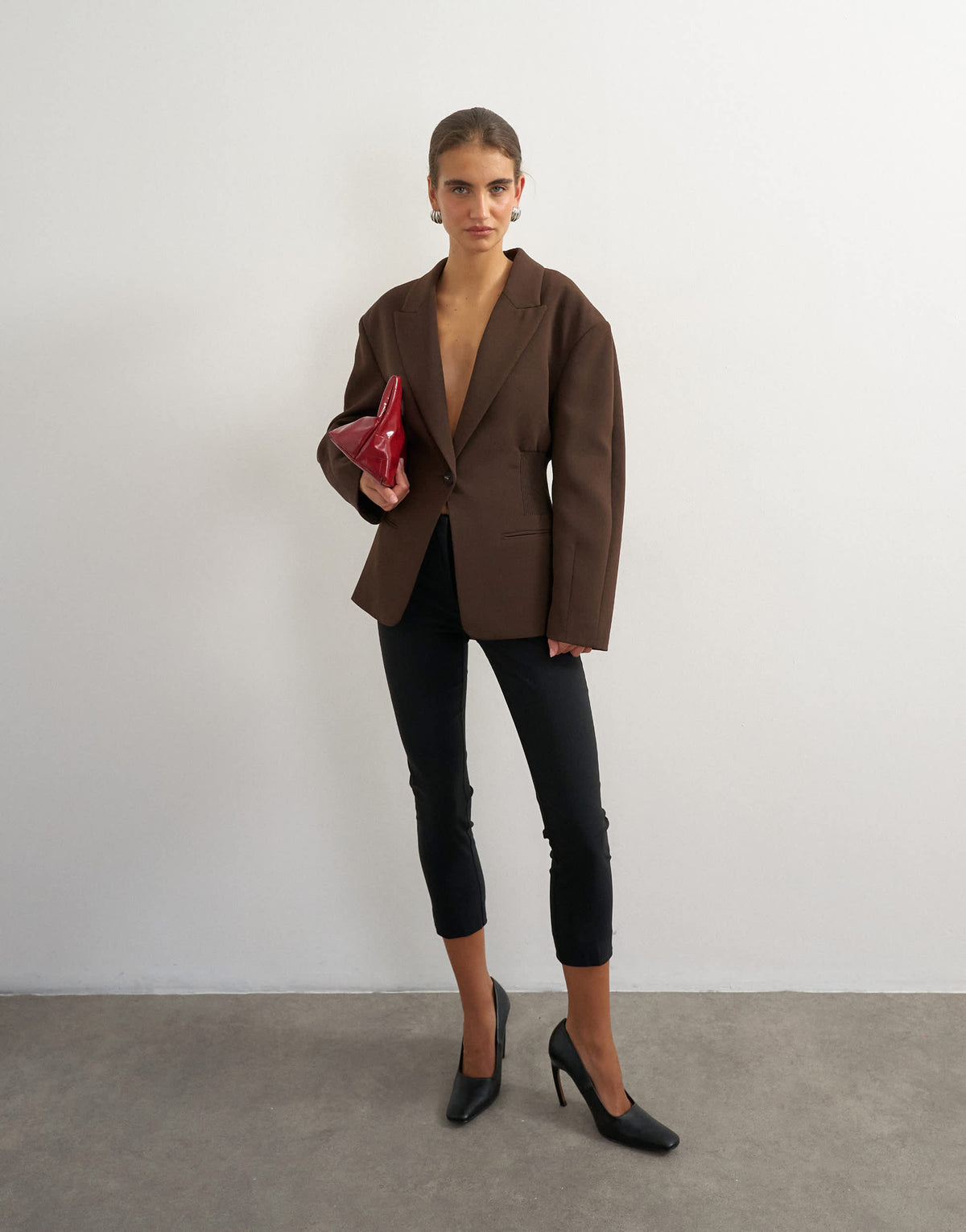 Topshop cinch waist blazer in chocolate