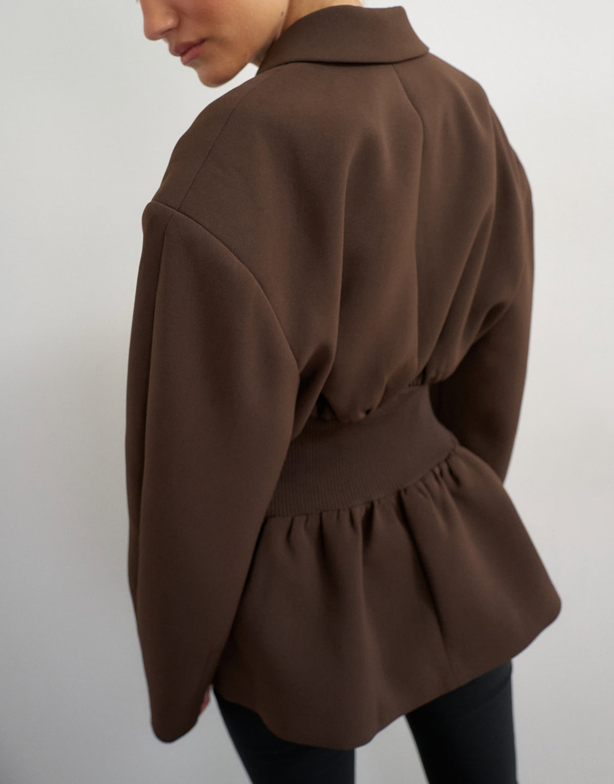 Topshop cinch waist blazer in chocolate