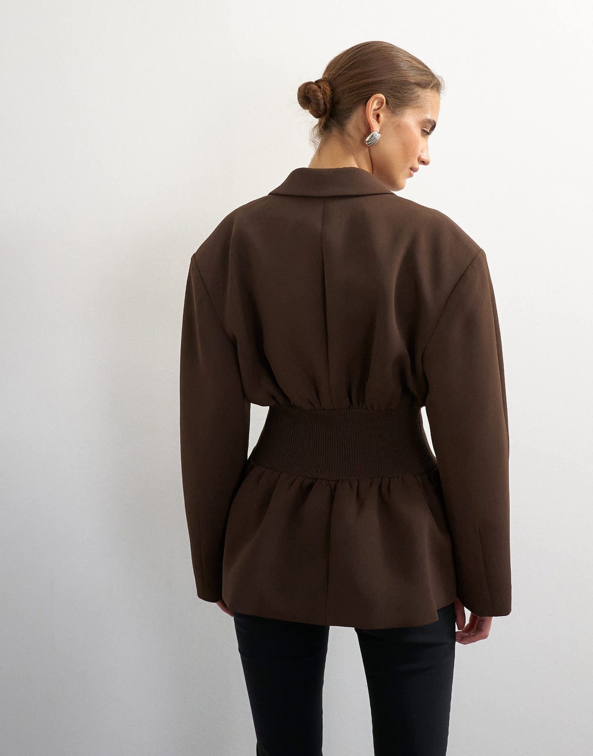 Topshop cinch waist blazer in chocolate
