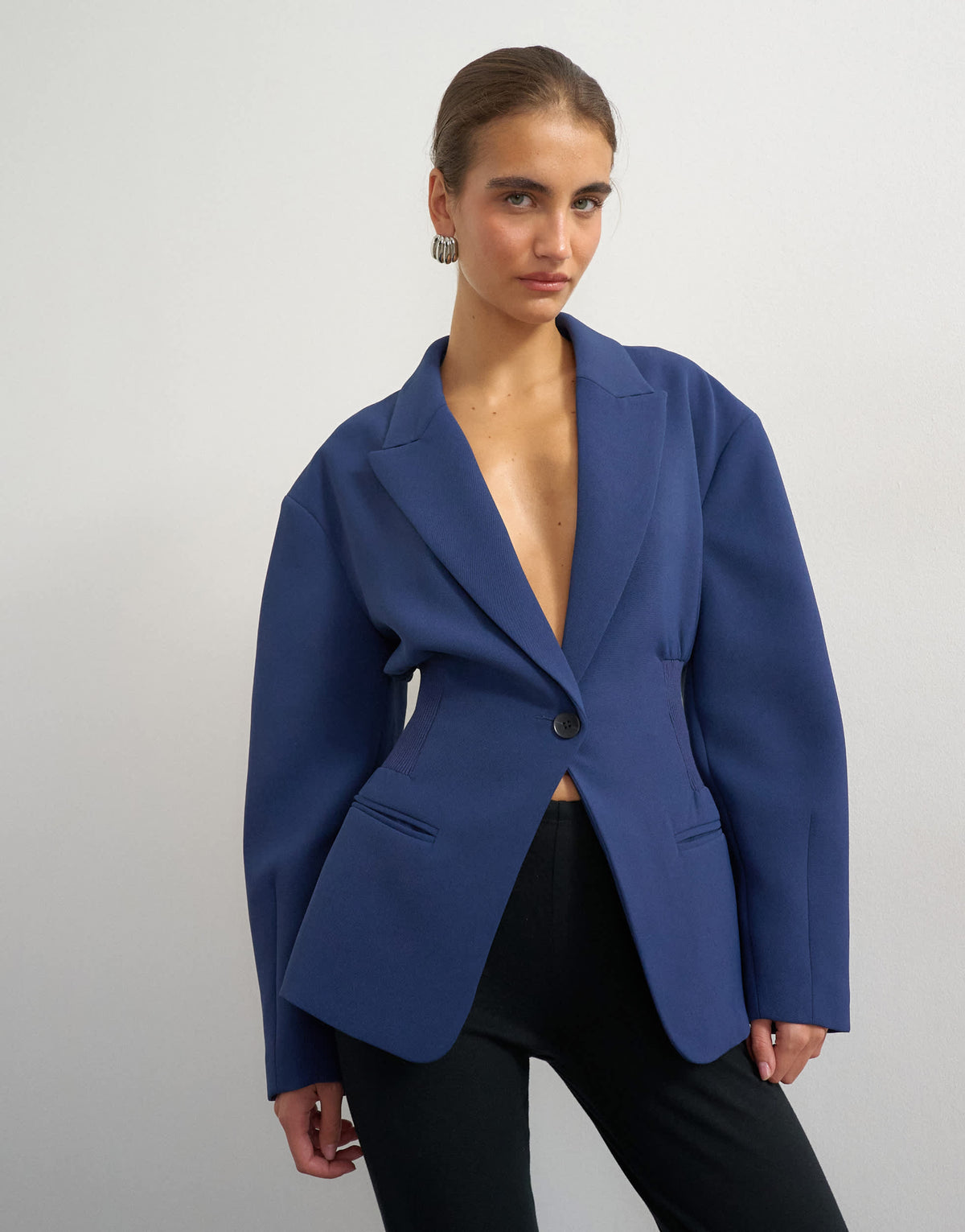 Topshop cinch waist blazer in navy