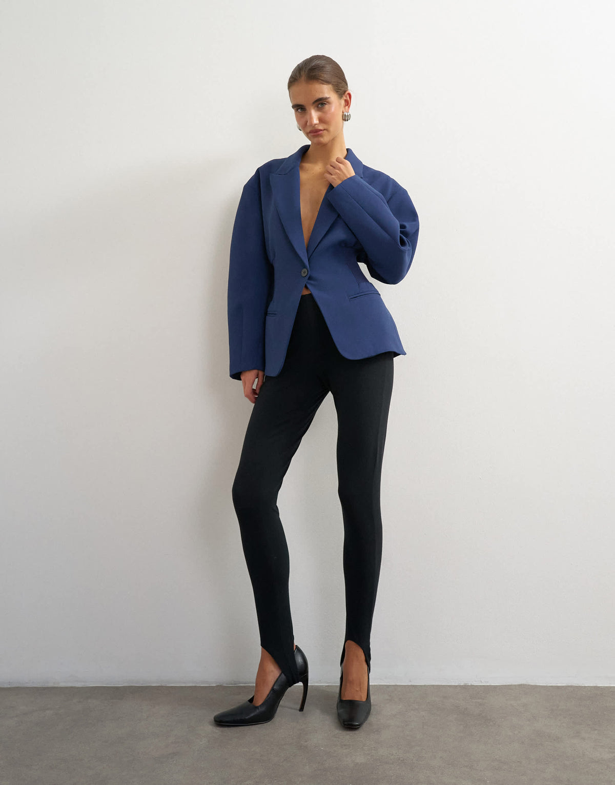 Topshop cinch waist blazer in navy