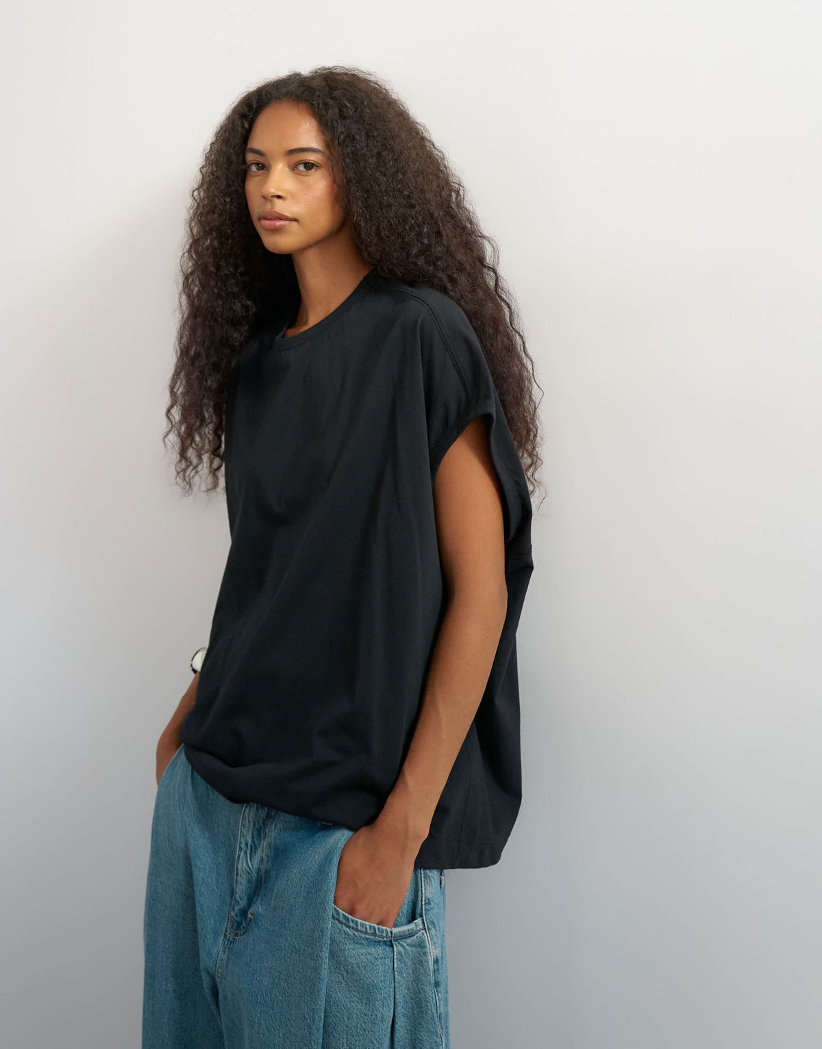 Topshop oversized tank circle tee in black