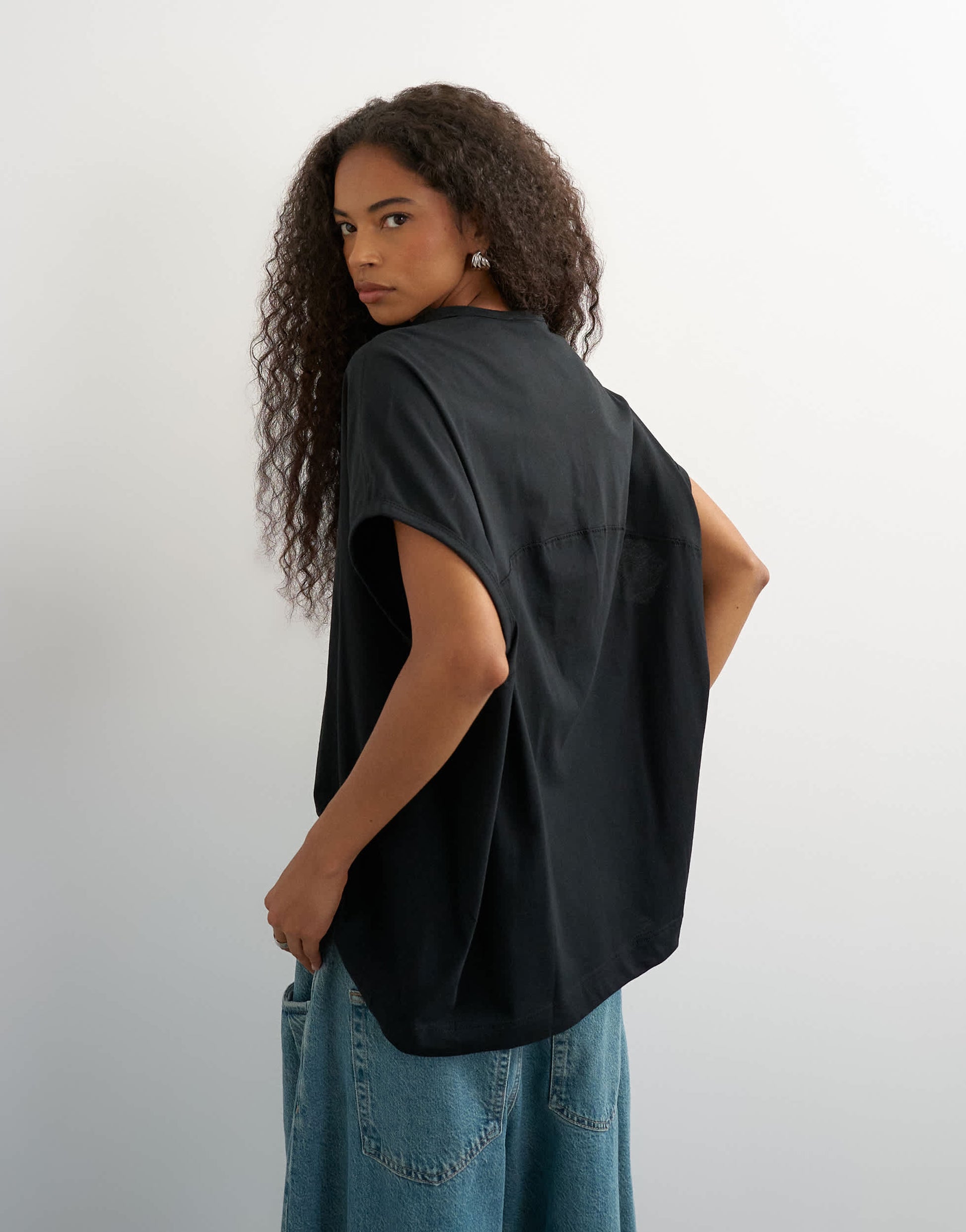 Topshop oversized tank circle tee in black