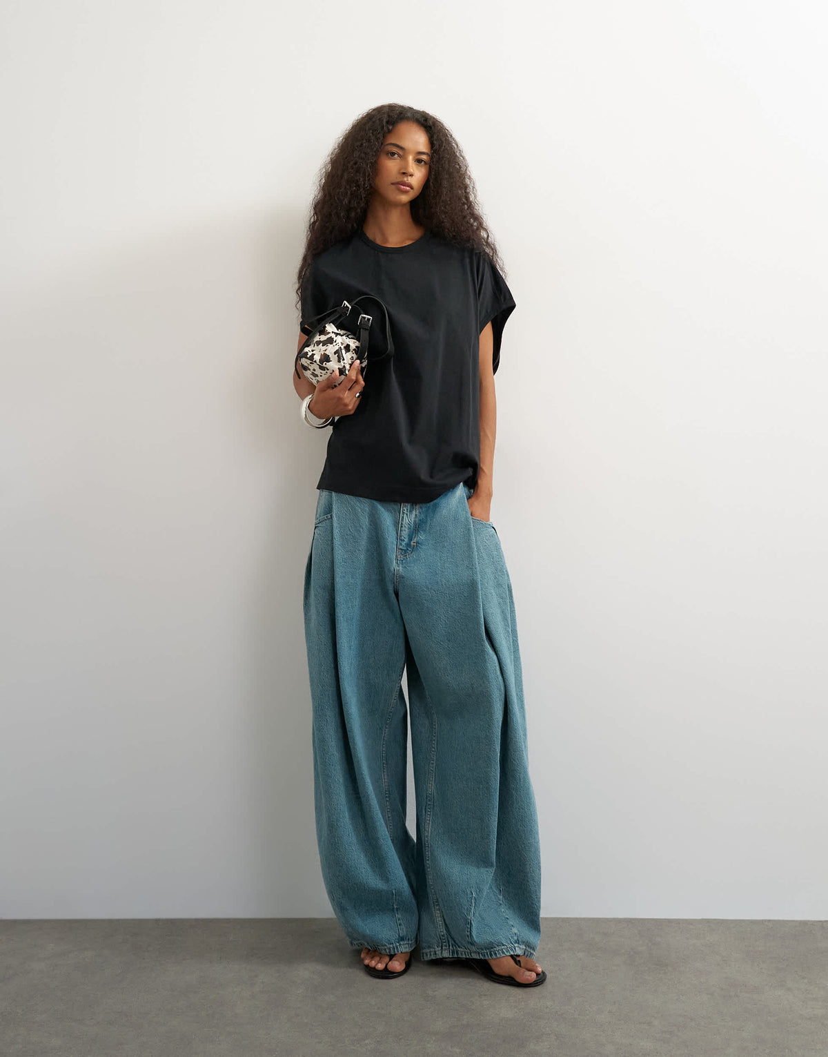 Topshop oversized tank circle tee in black