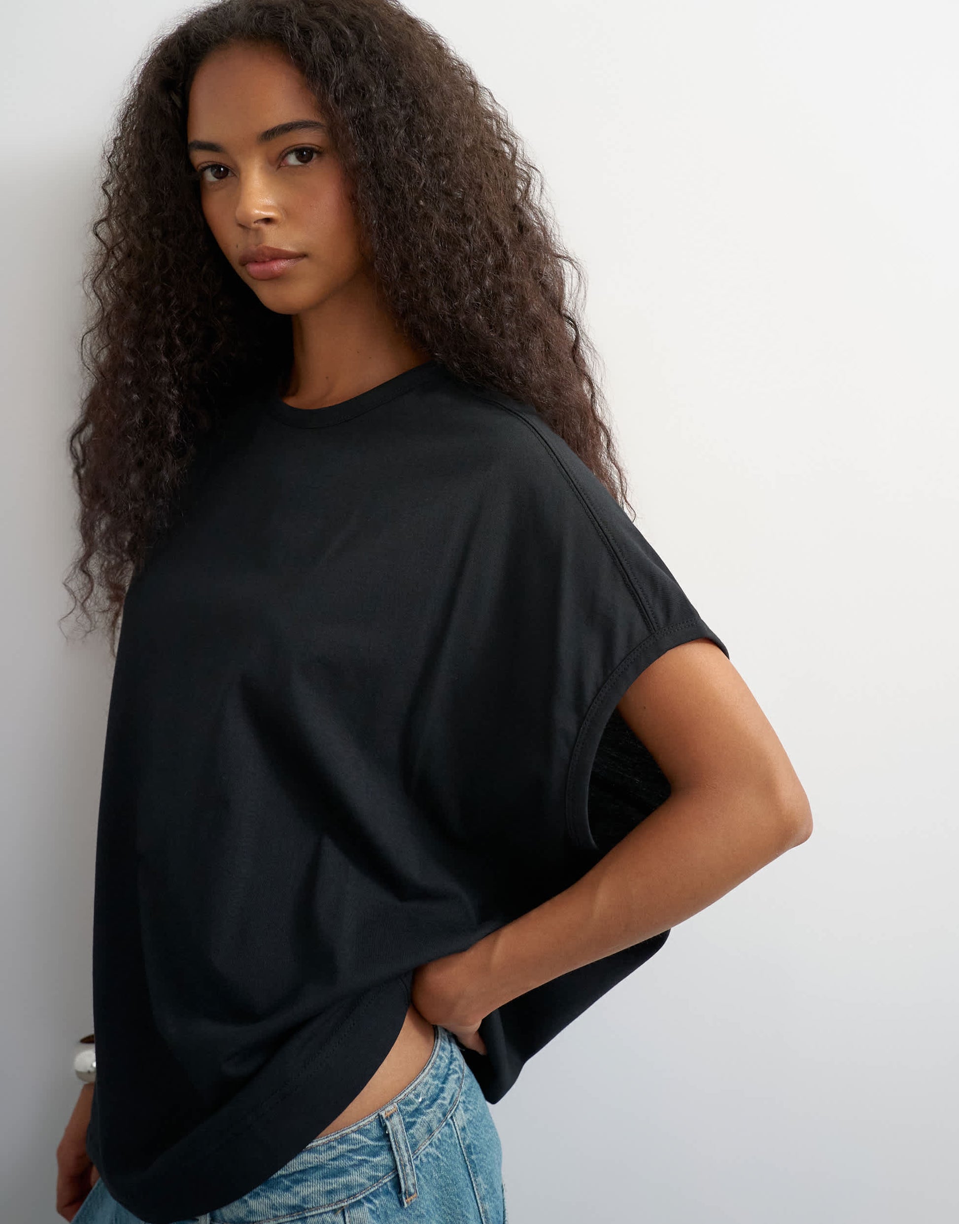 Topshop oversized tank circle tee in black