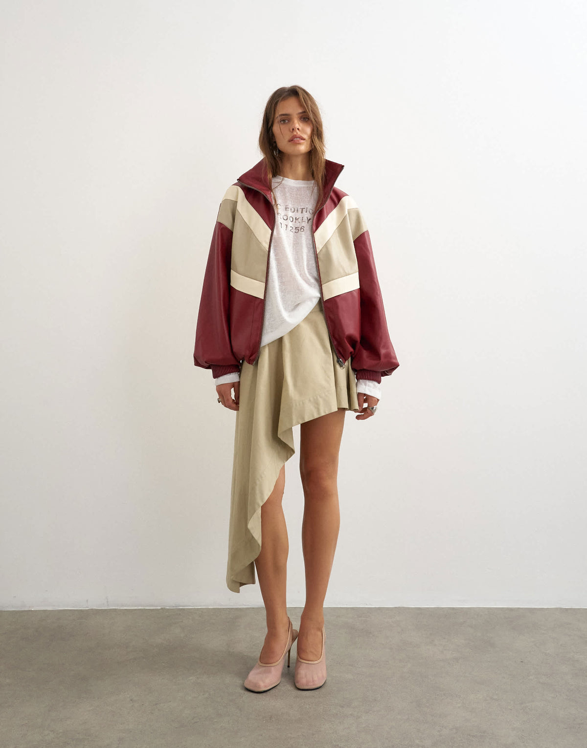 Topshop sheer slubby graphic 'NYC' long sleeve top in ecru