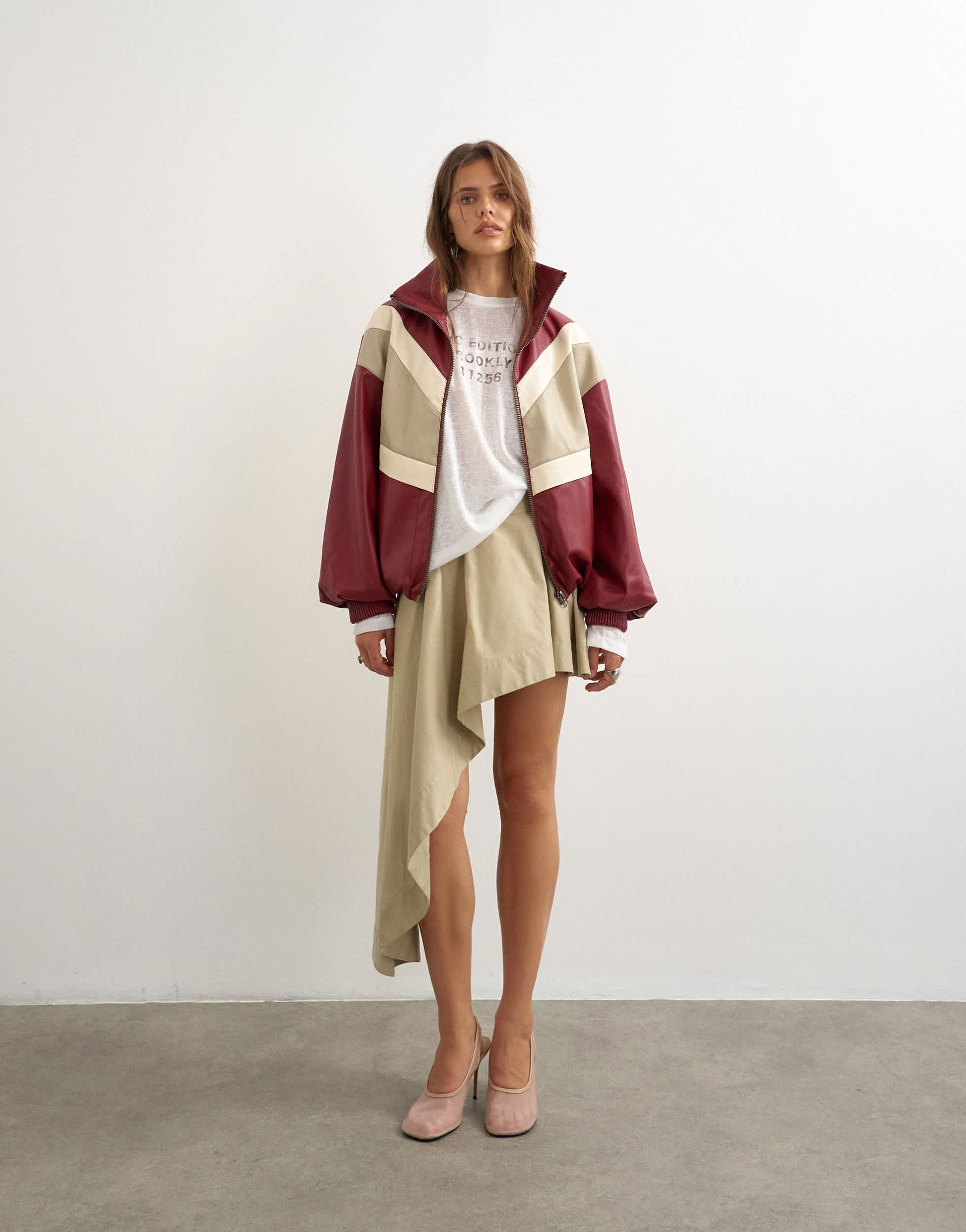 Topshop sheer slubby graphic 'NYC' long sleeve top in ecru