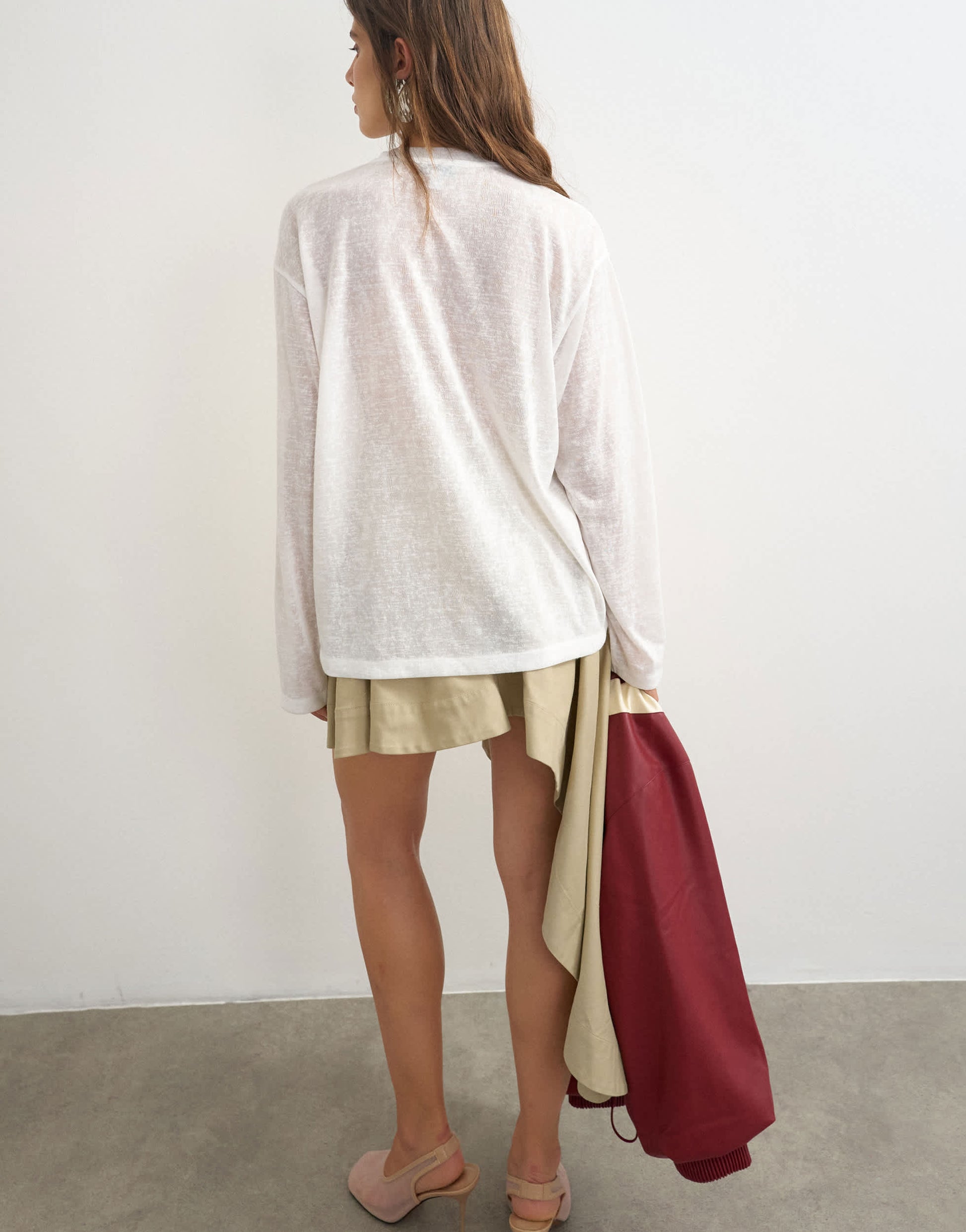 Topshop sheer slubby graphic 'NYC' long sleeve top in ecru