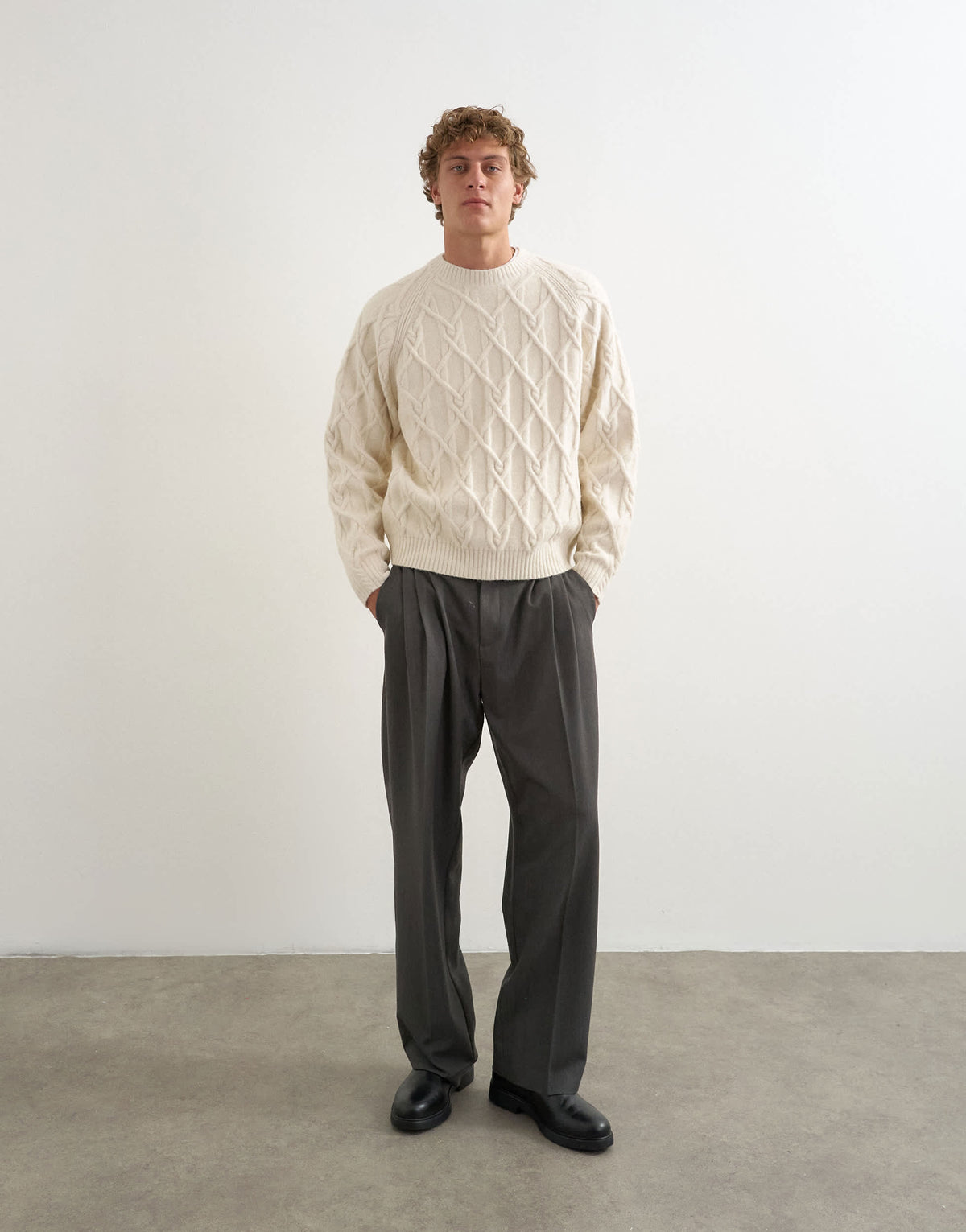 Topman relaxed fit knitted cable jumper in ecru