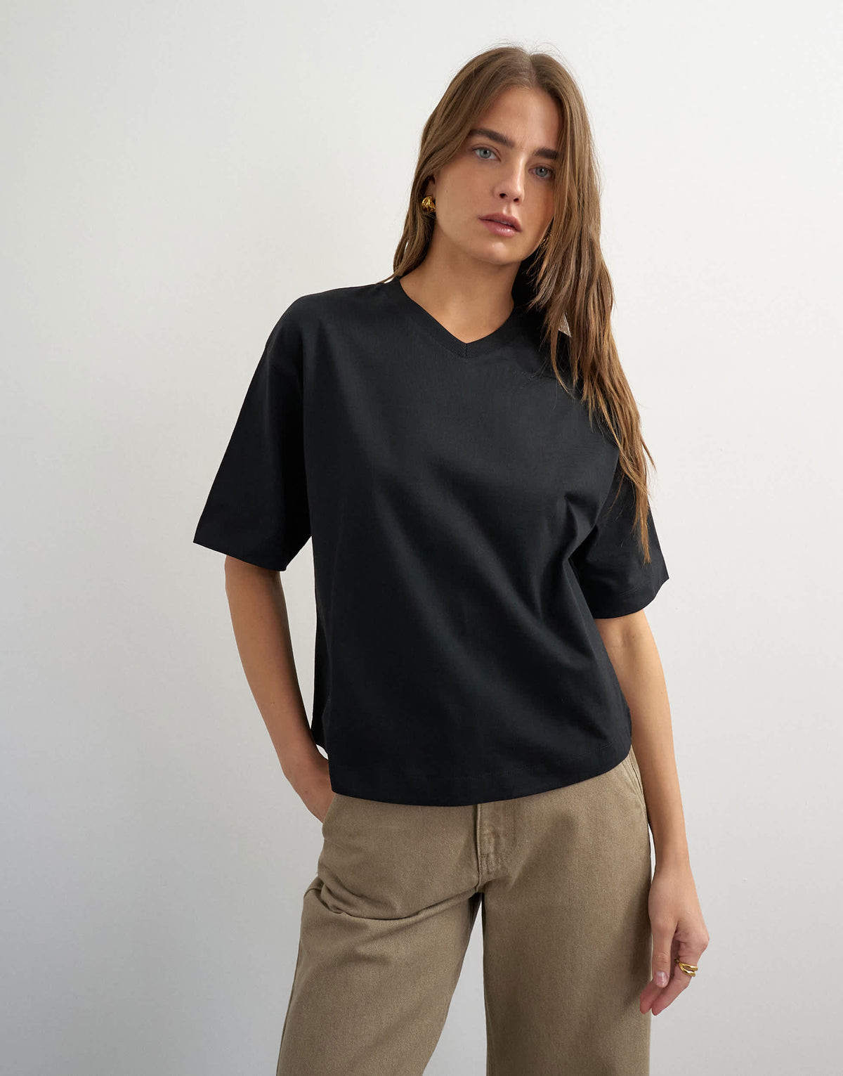 Topshop micro v short sleeve t-shirt in black