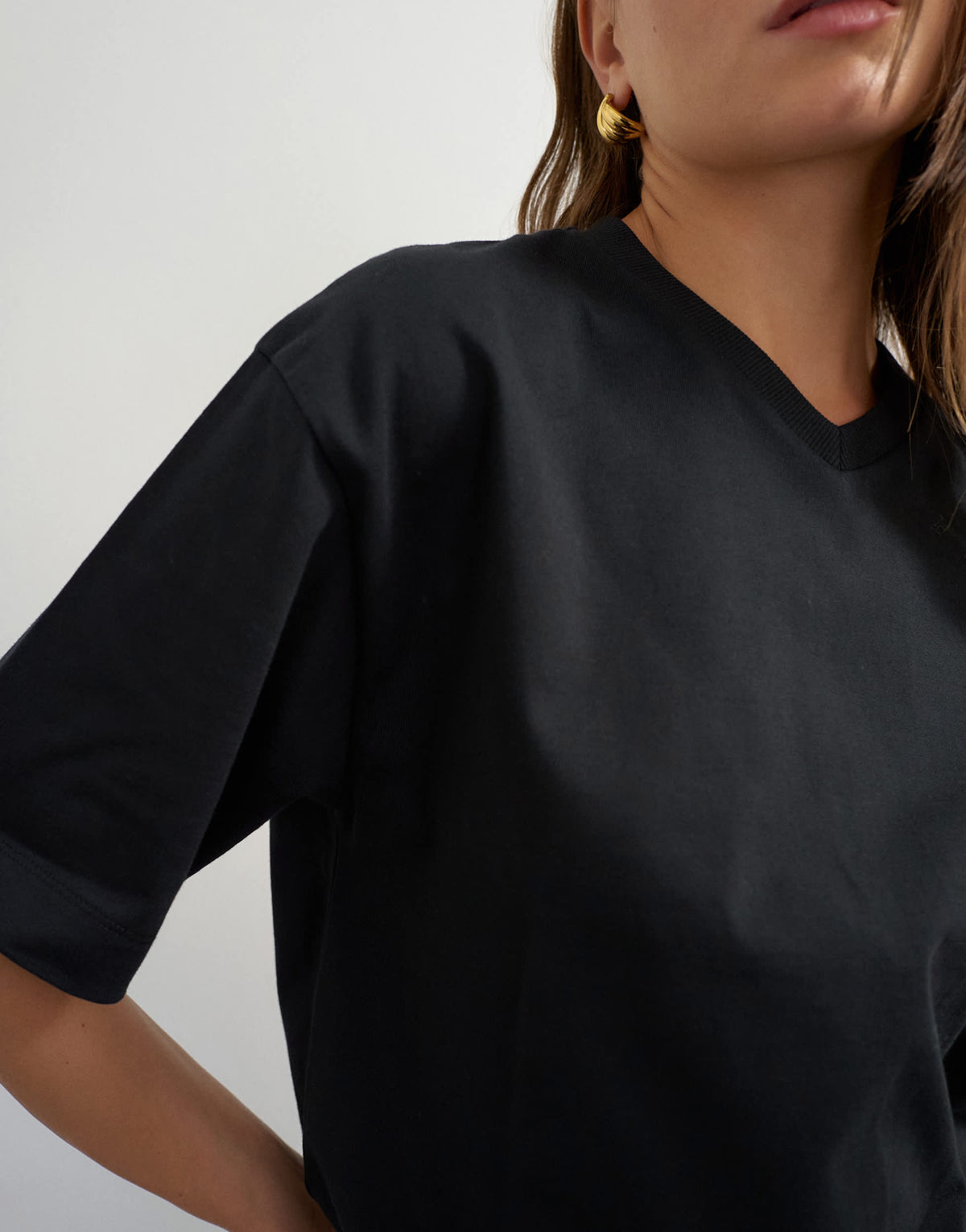 Topshop micro v short sleeve t-shirt in black