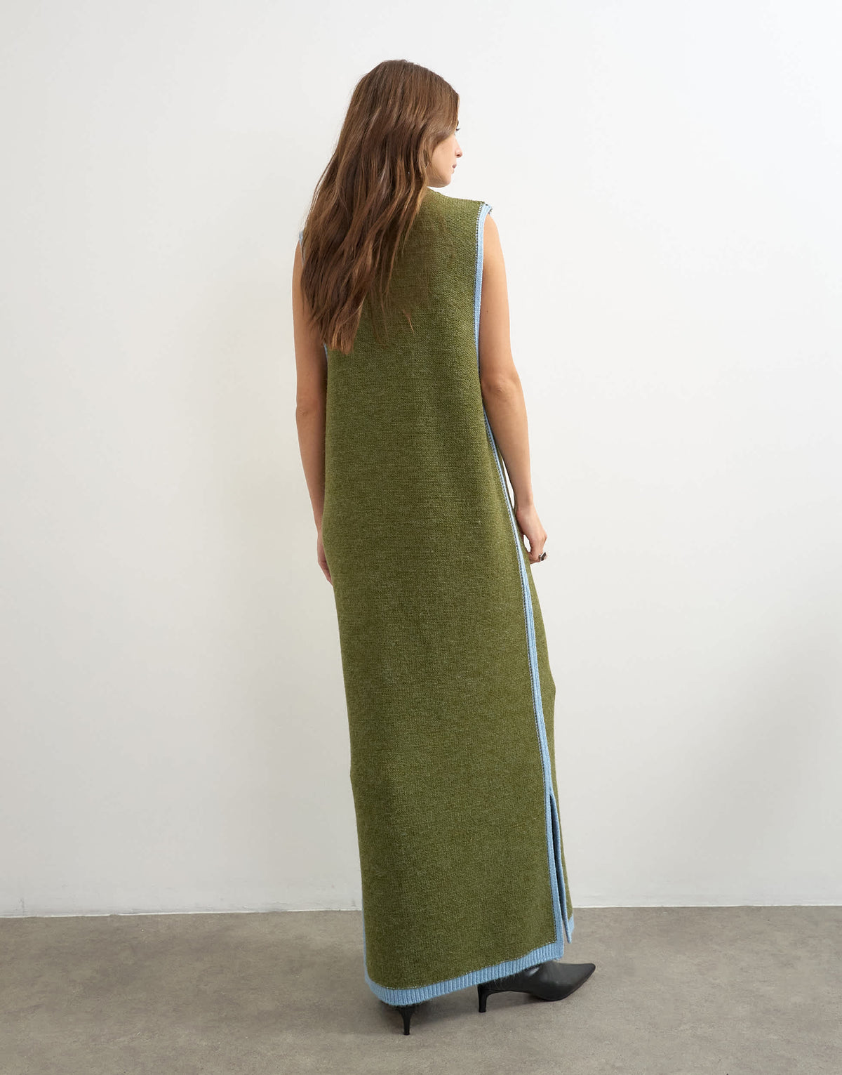 Topshop knitted high neck sleeveless tunic maxi dress in olive