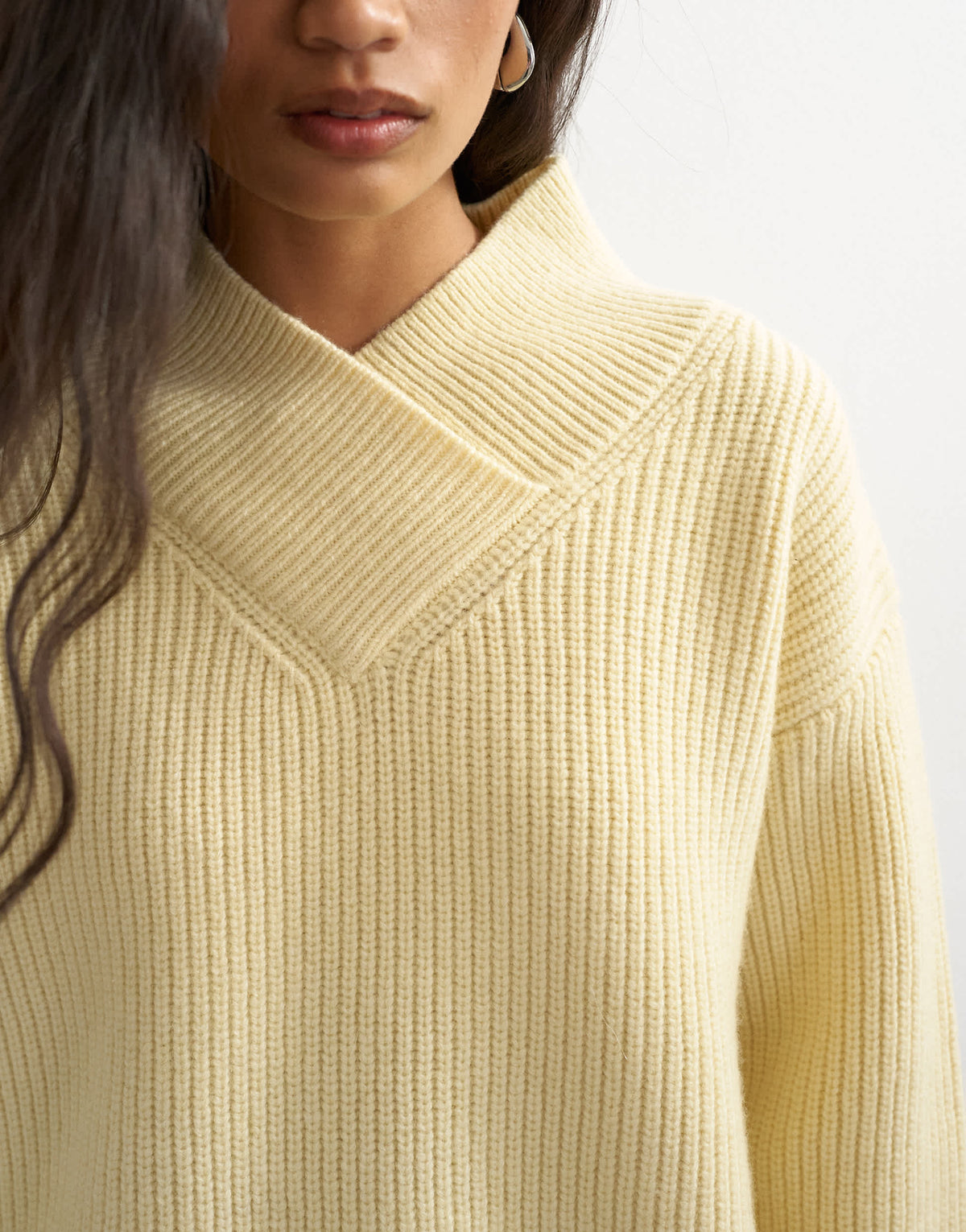 Topshop knitted premium pure lambswool high v neck jumper in yellow