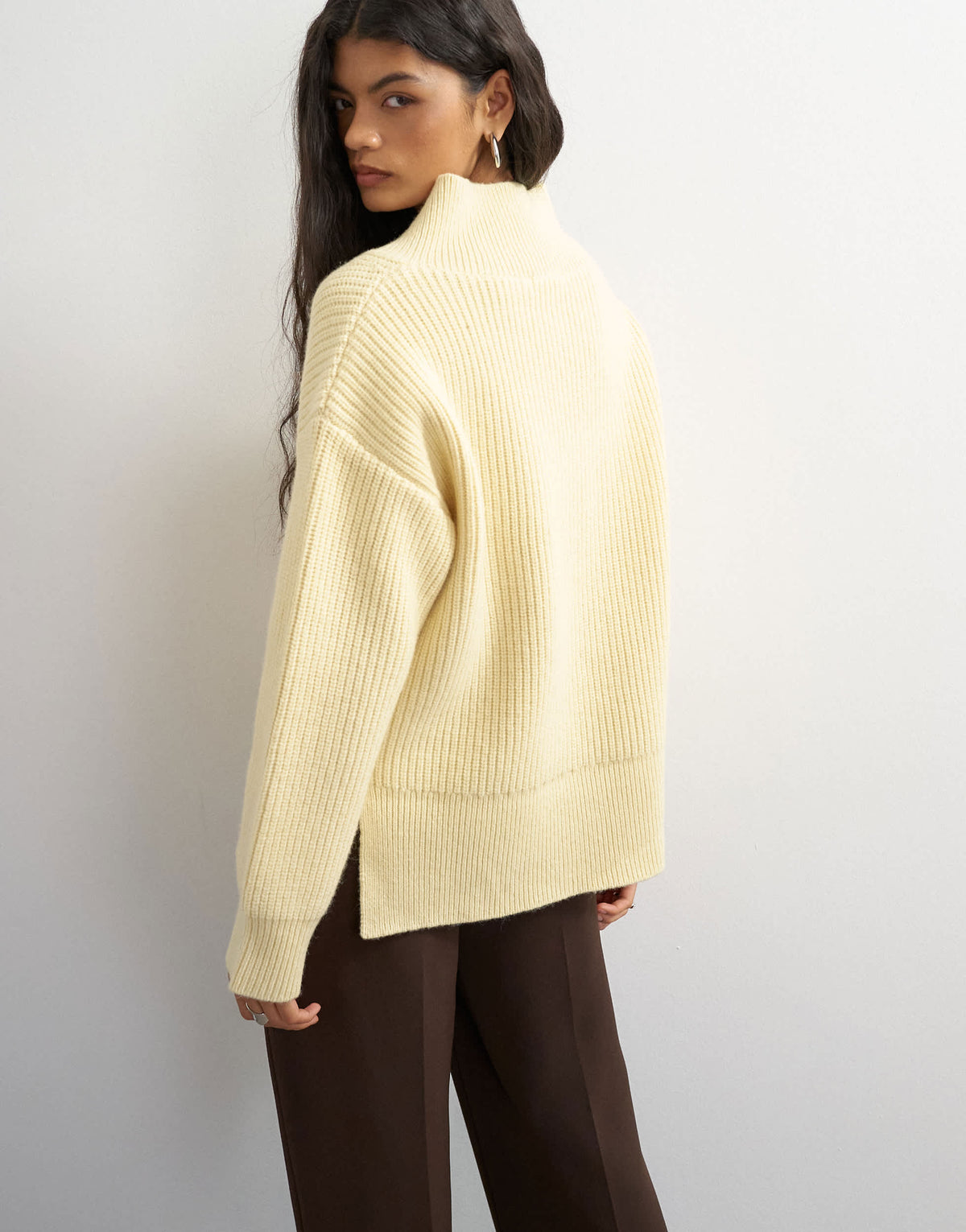 Topshop knitted premium pure lambswool high v neck jumper in yellow