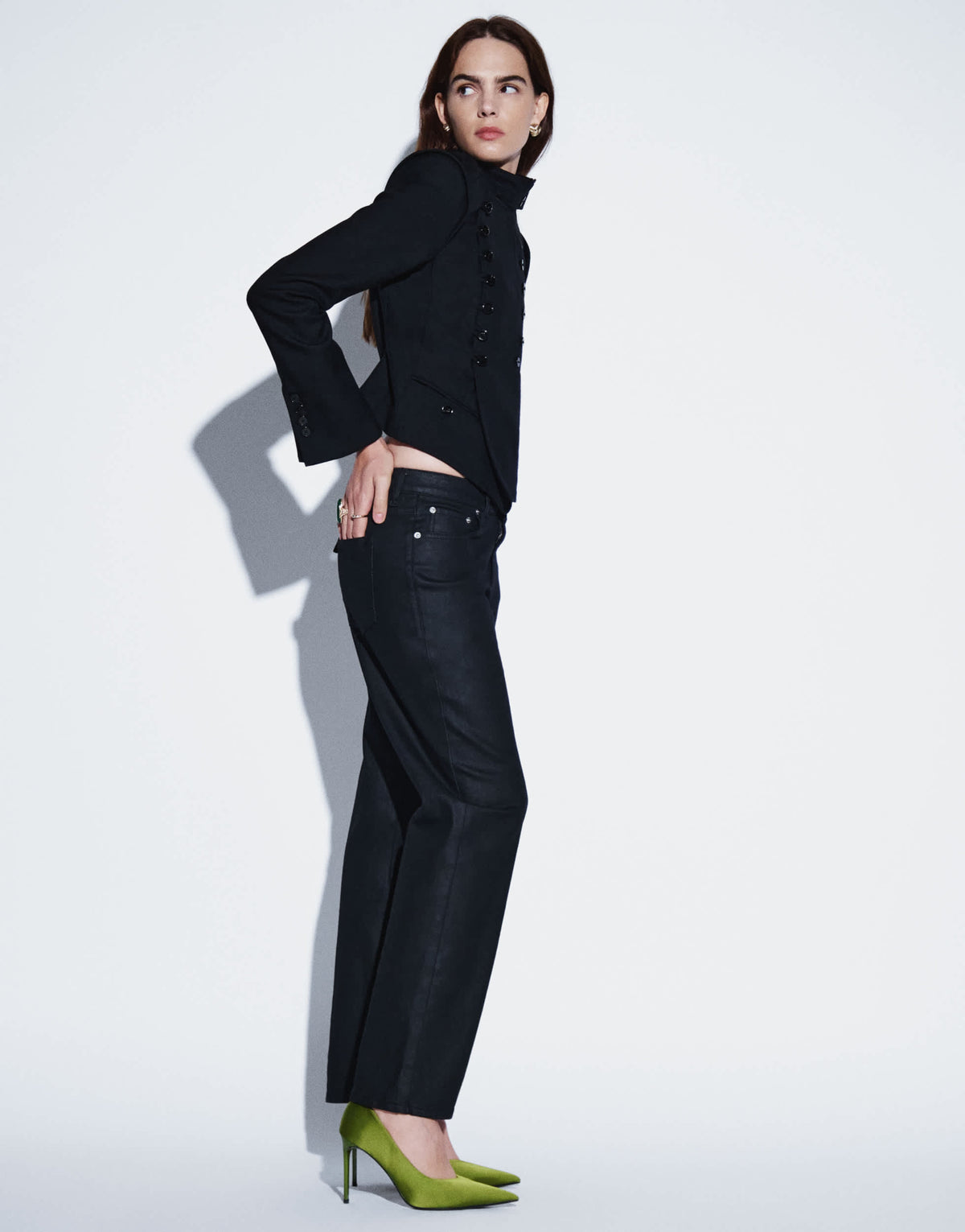 Topshop mid rise slim straight coated jean in black