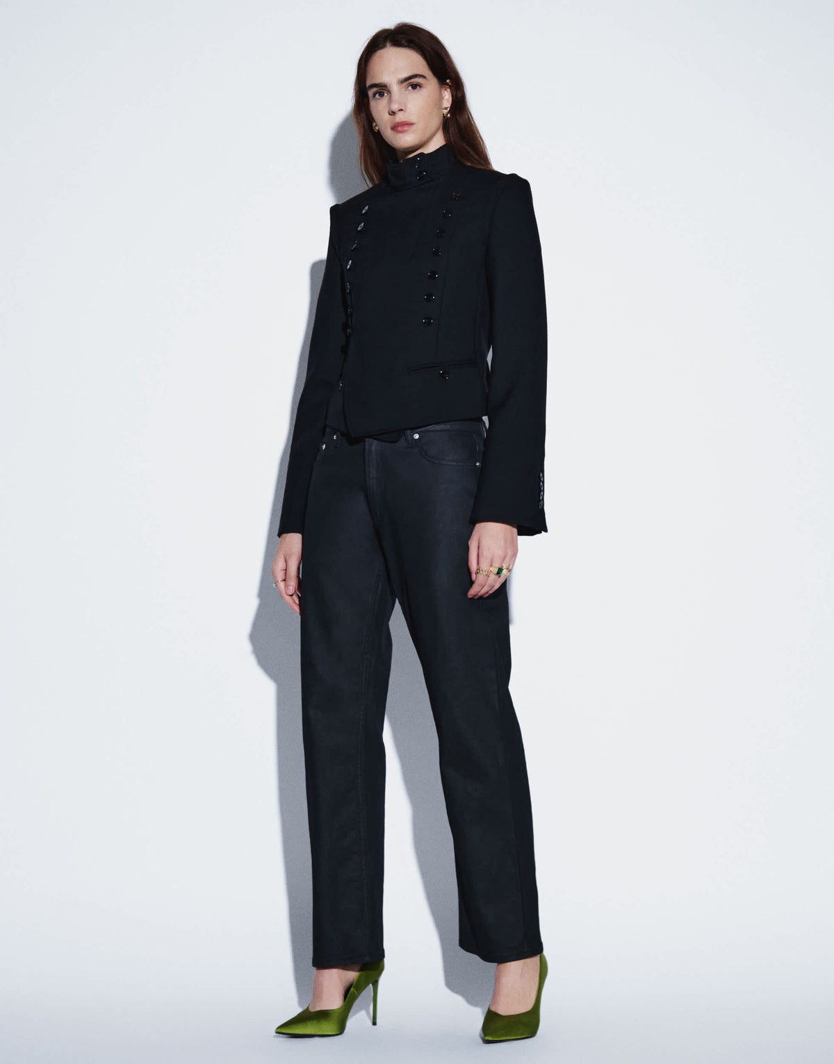 Topshop mid rise slim straight coated jean in black
