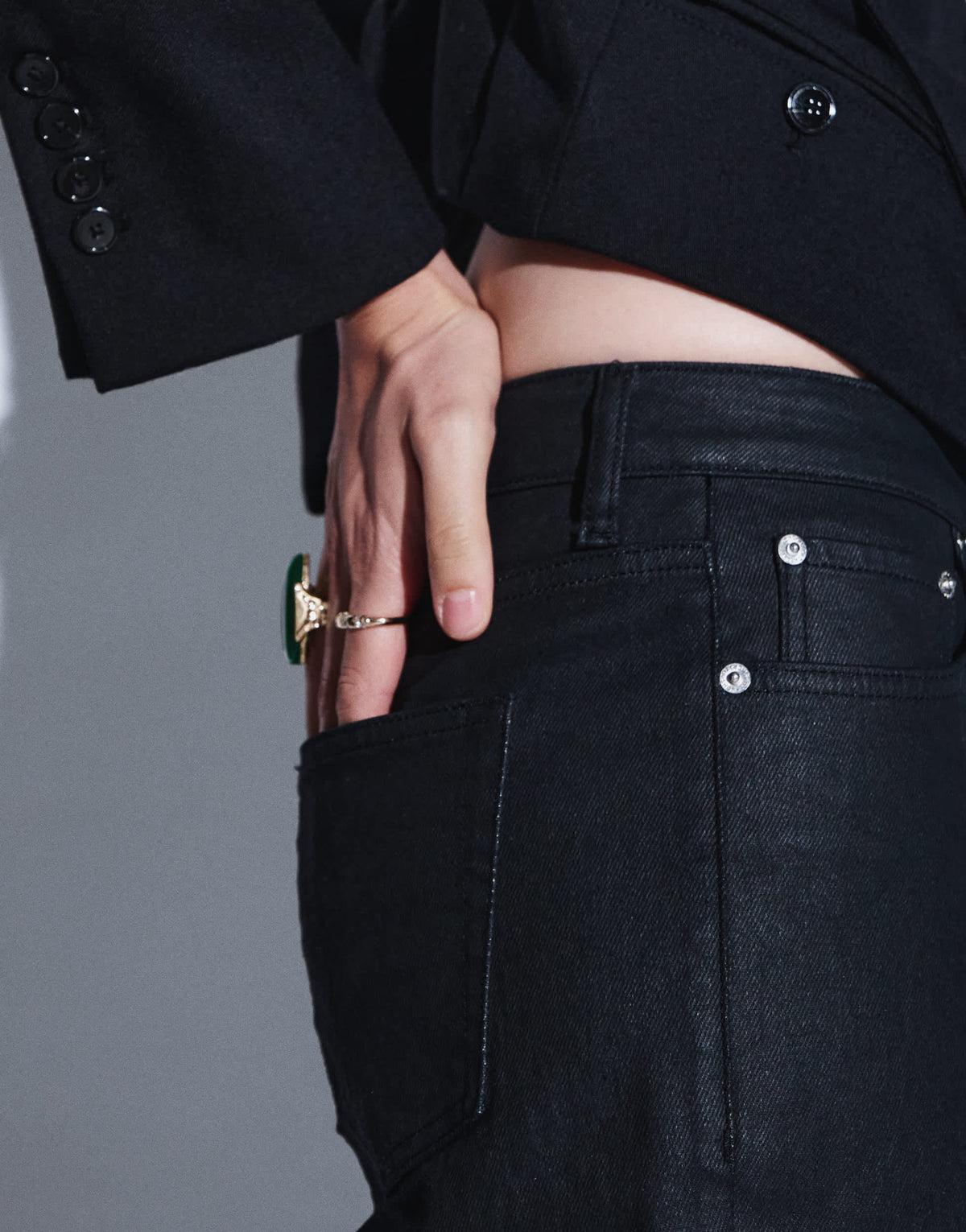 Topshop mid rise slim straight coated jean in black