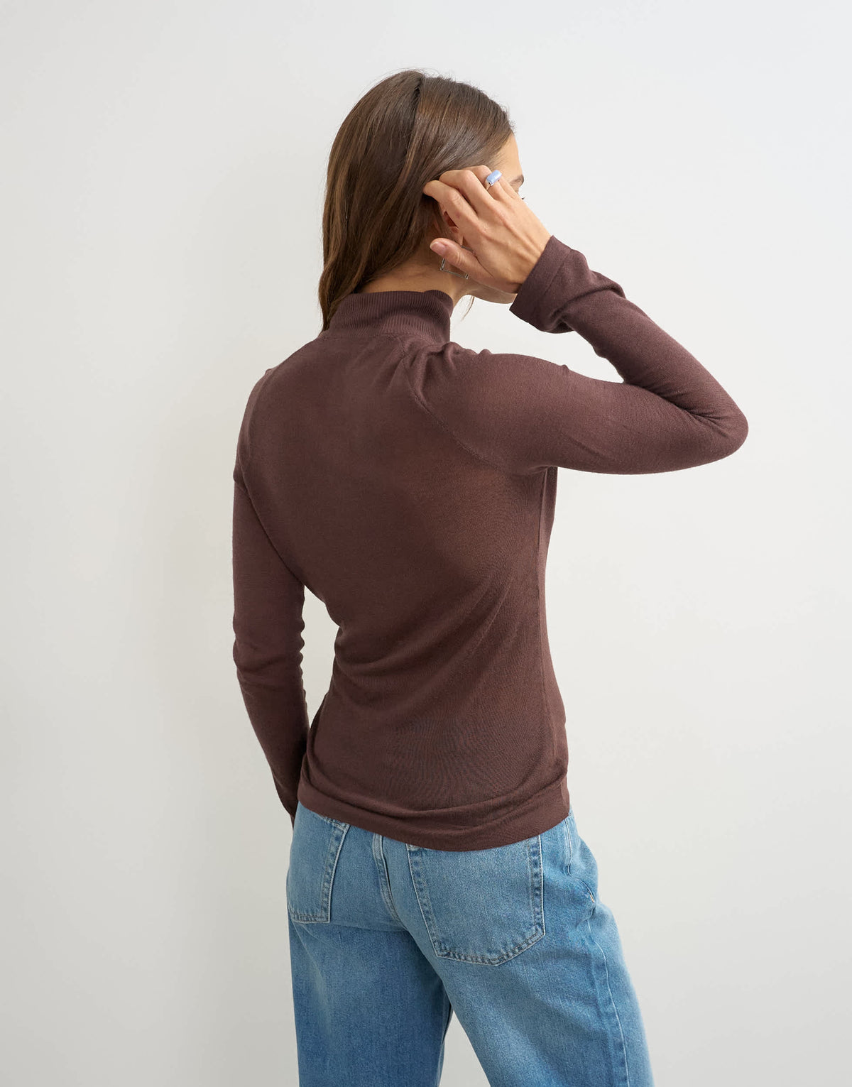 Topshop knitted high funnel neck henley top in aubergine