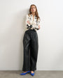 Topshop knitted animal print sheer henley top in ivory