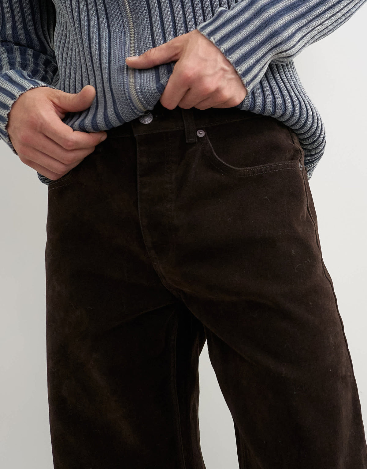 Topman straight fit jeans with coated velour finish in brown
