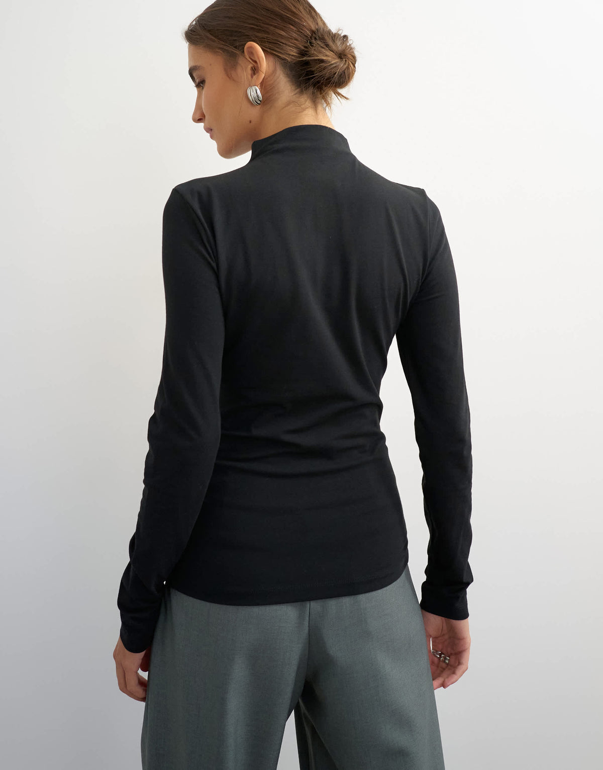 Topshop grown on neck zip long sleeve top in black