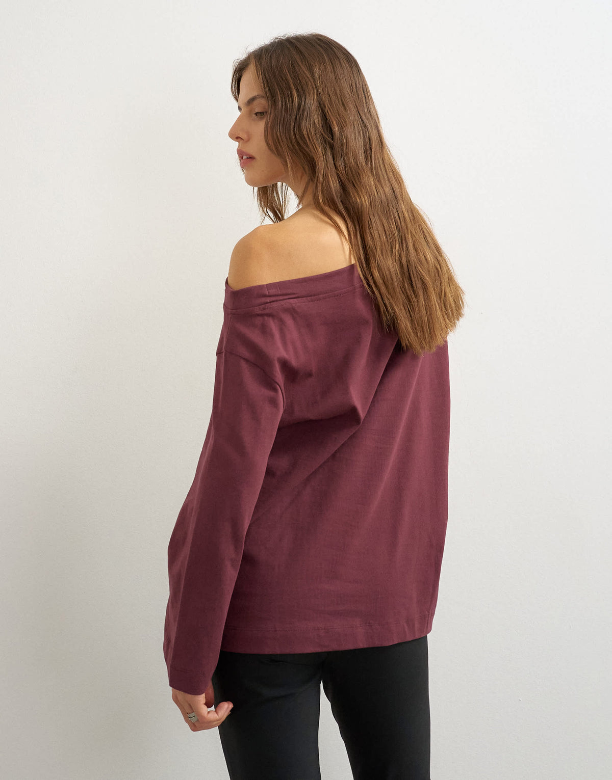 Topshop long sleeve fallen shoulder top in plum