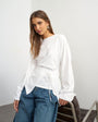 Topshop slash neck tie front top in ecru
