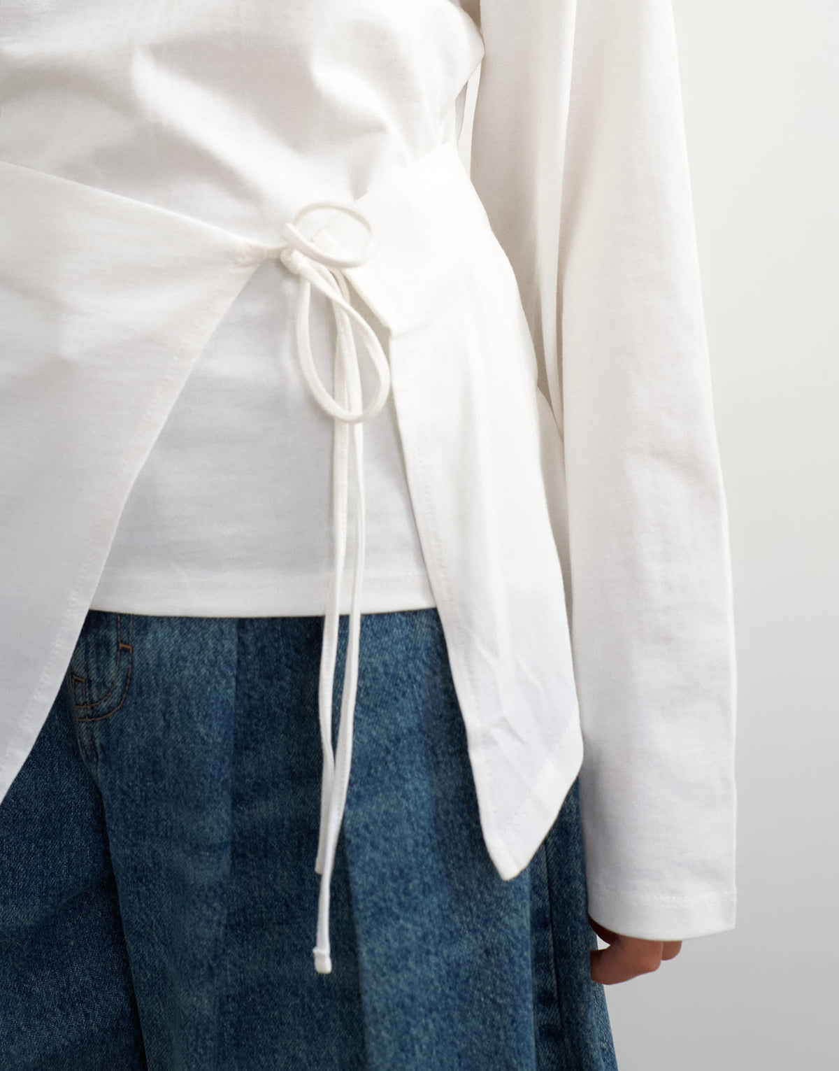 Topshop slash neck tie front top in ecru