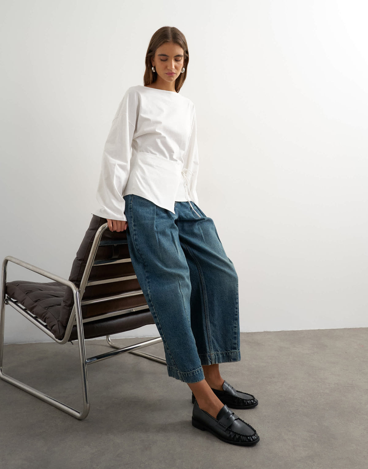 Topshop slash neck tie front top in ecru
