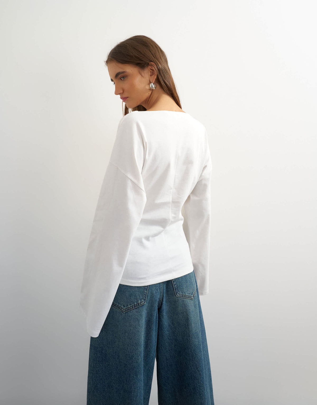 Topshop slash neck tie front top in ecru