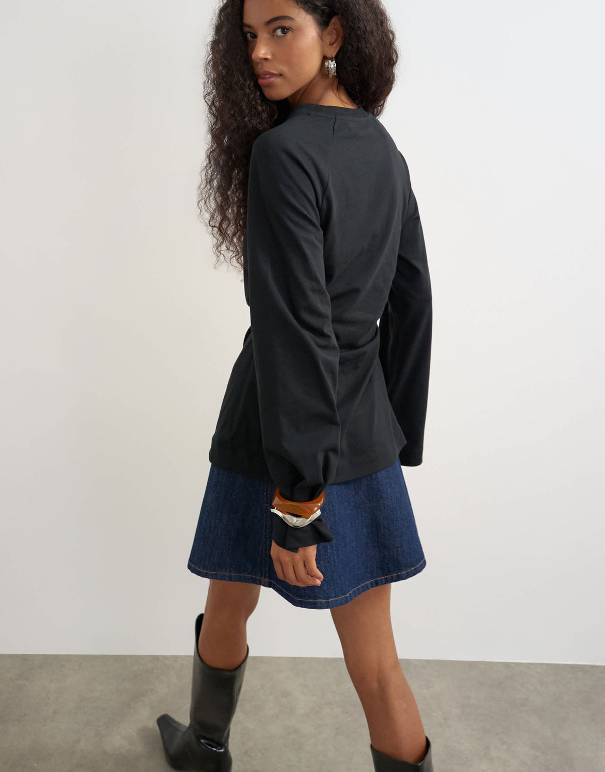 Topshop cinched waist long sleeve raglan t-shirt in black