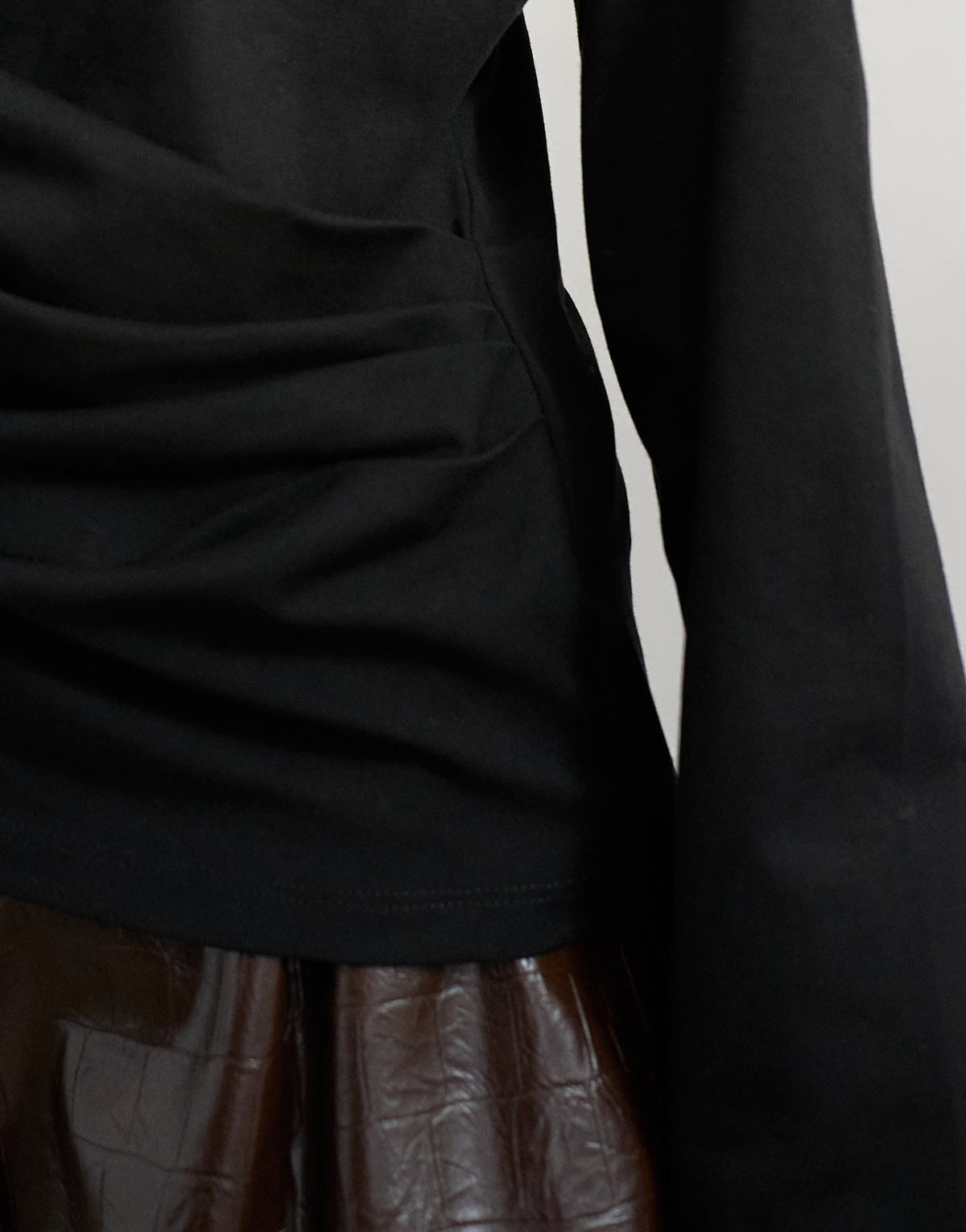 Topshop long sleeve draped detail top in black