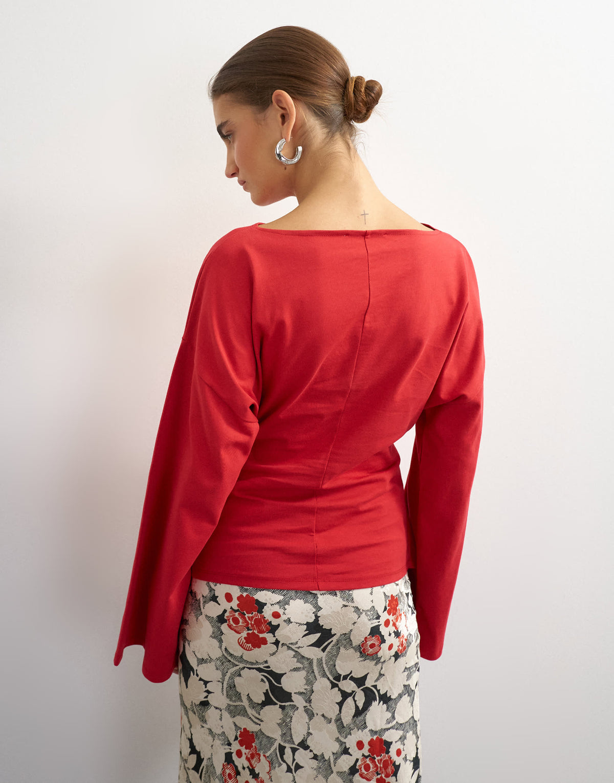 Topshop slash neck tie front top in red