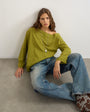 Topshop long sleeve fallen shoulder top in moss green