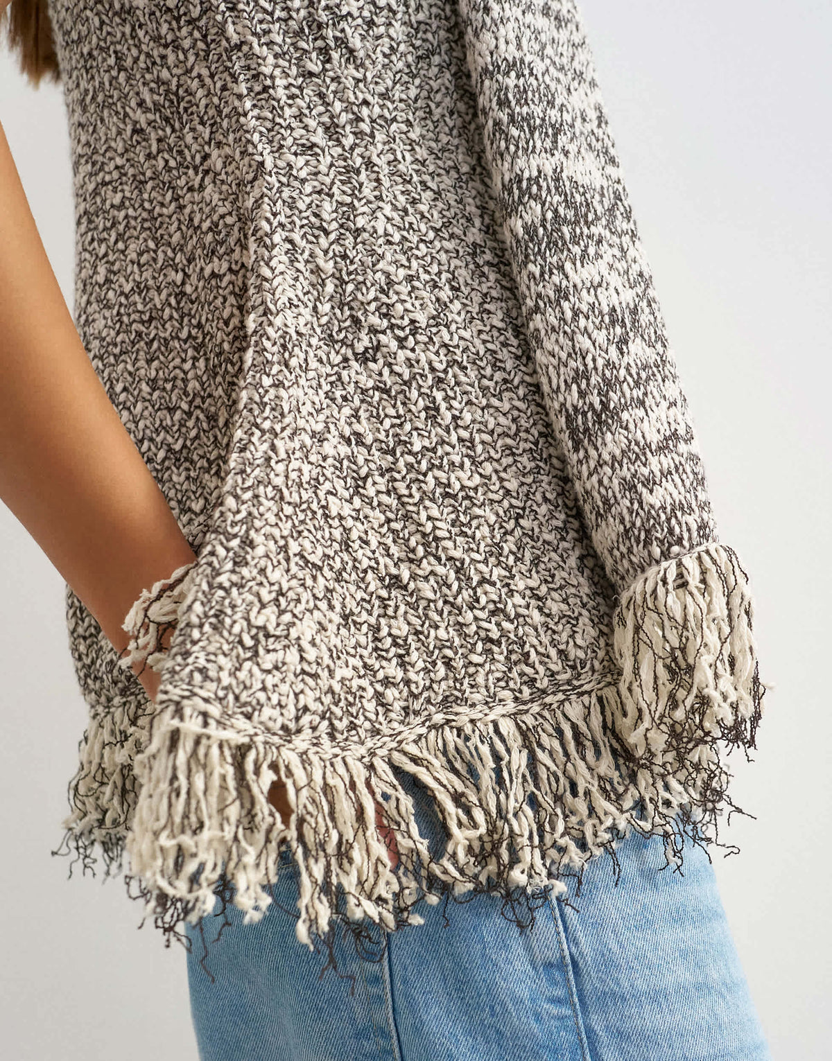 Topshop knitted sleeveless fringing peplum scarf top in brown